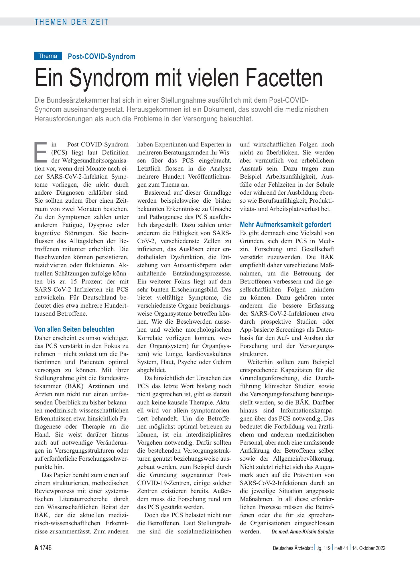 Vorschauseite 1: Post-COVID-Syndrom: Ein Syndrom mit vielen Facetten – Deutsches Ärzteblatt