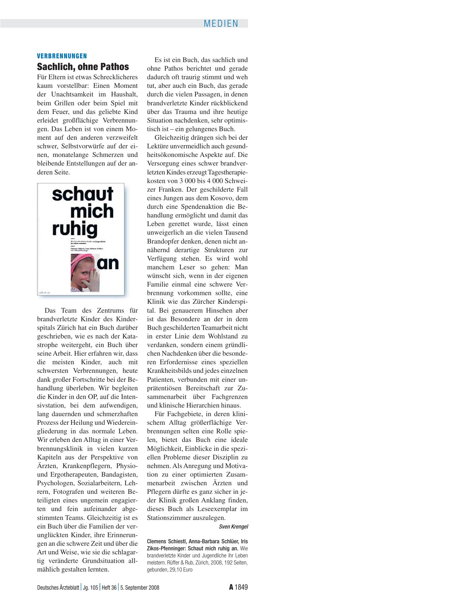 Vorschauseite 1: Verbrennungen: Sachlich, ohne Pathos – Deutsches Ärzteblatt