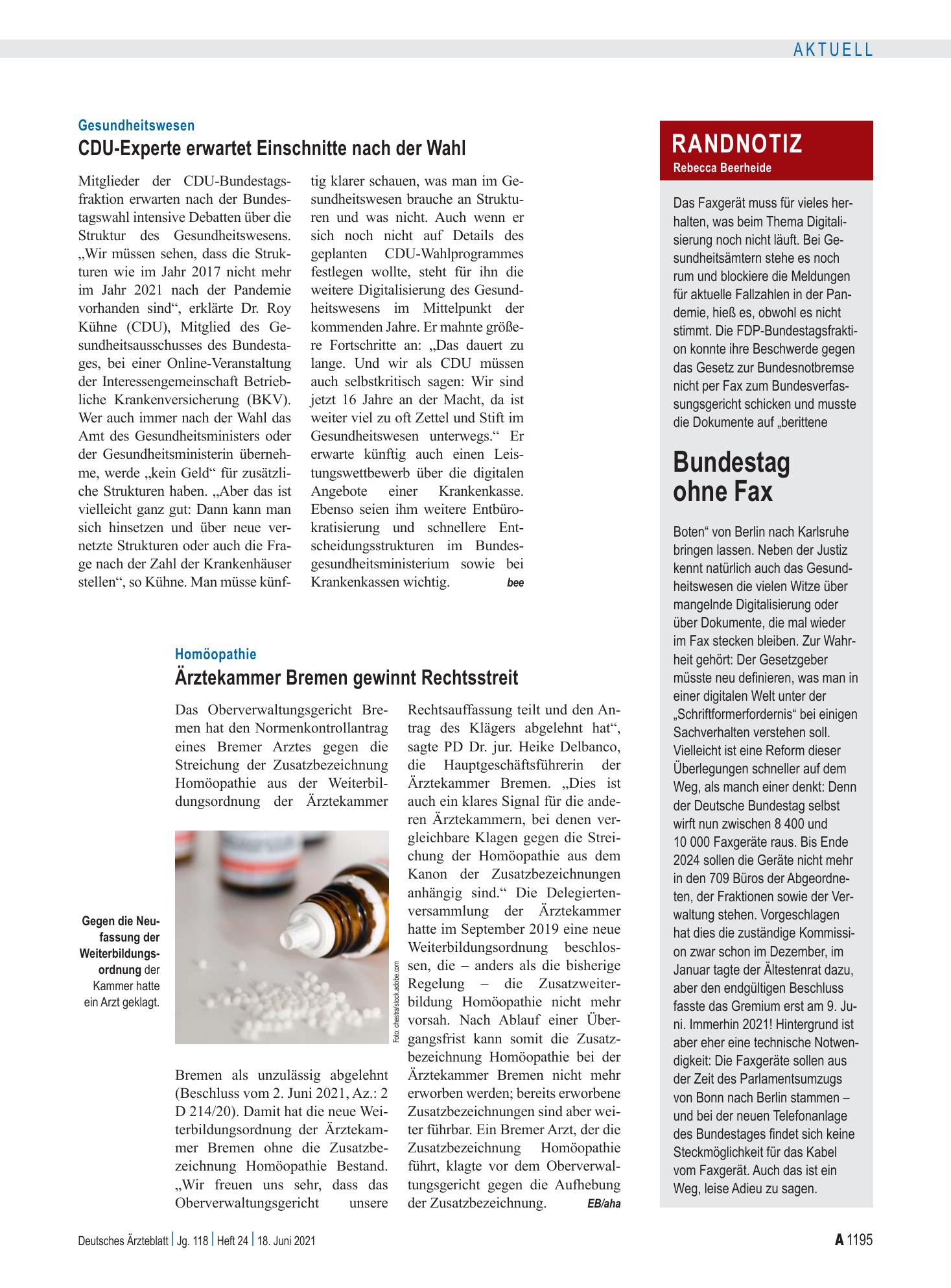 Vorschauseite 1: Randnotiz: Bundestag ohne Fax – Deutsches Ärzteblatt