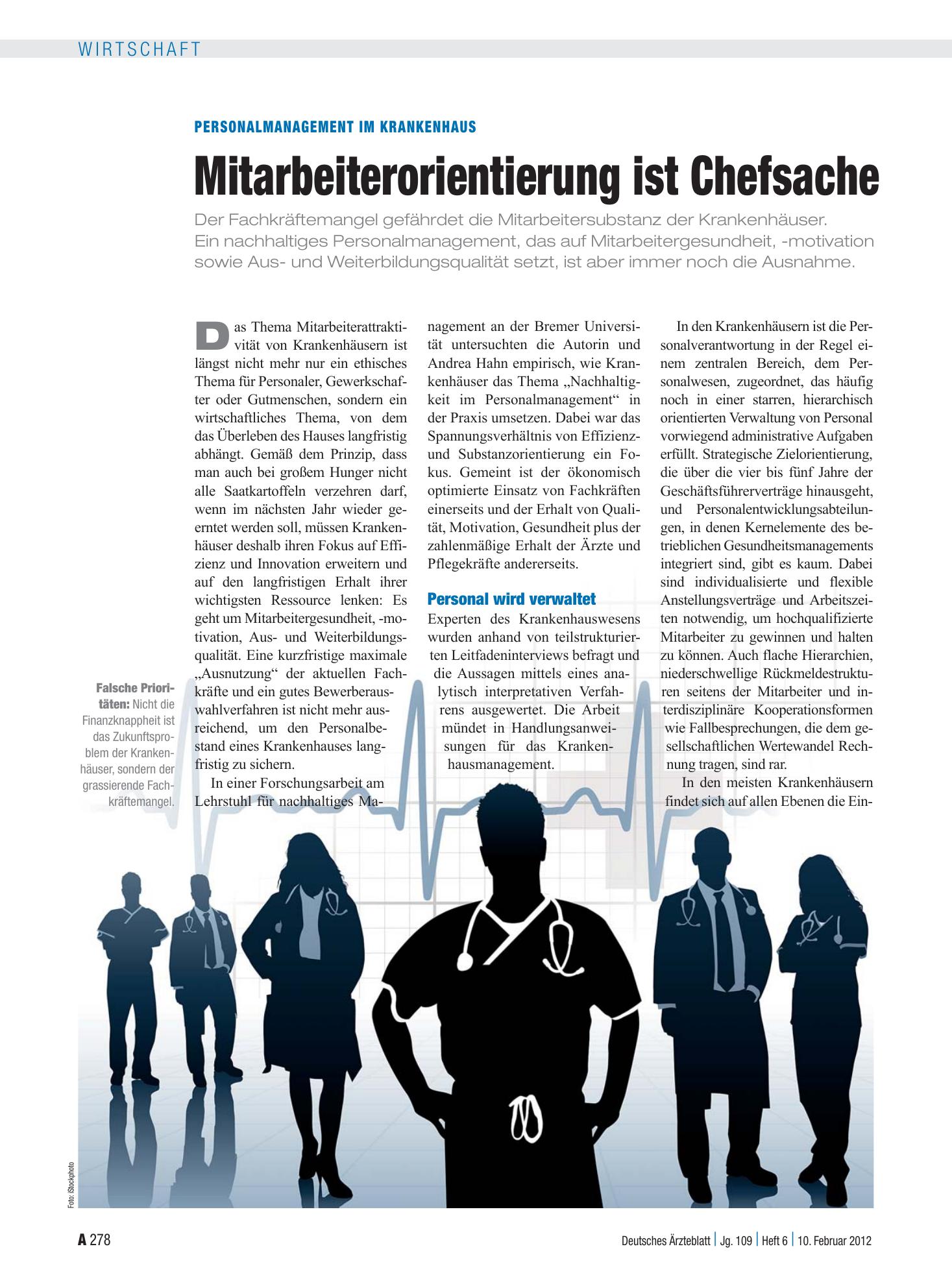 Vorschauseite 1: Personalmanagement im Krankenhaus: Mitarbeiterorientierung ist Chefsache – Deutsches Ärzteblatt