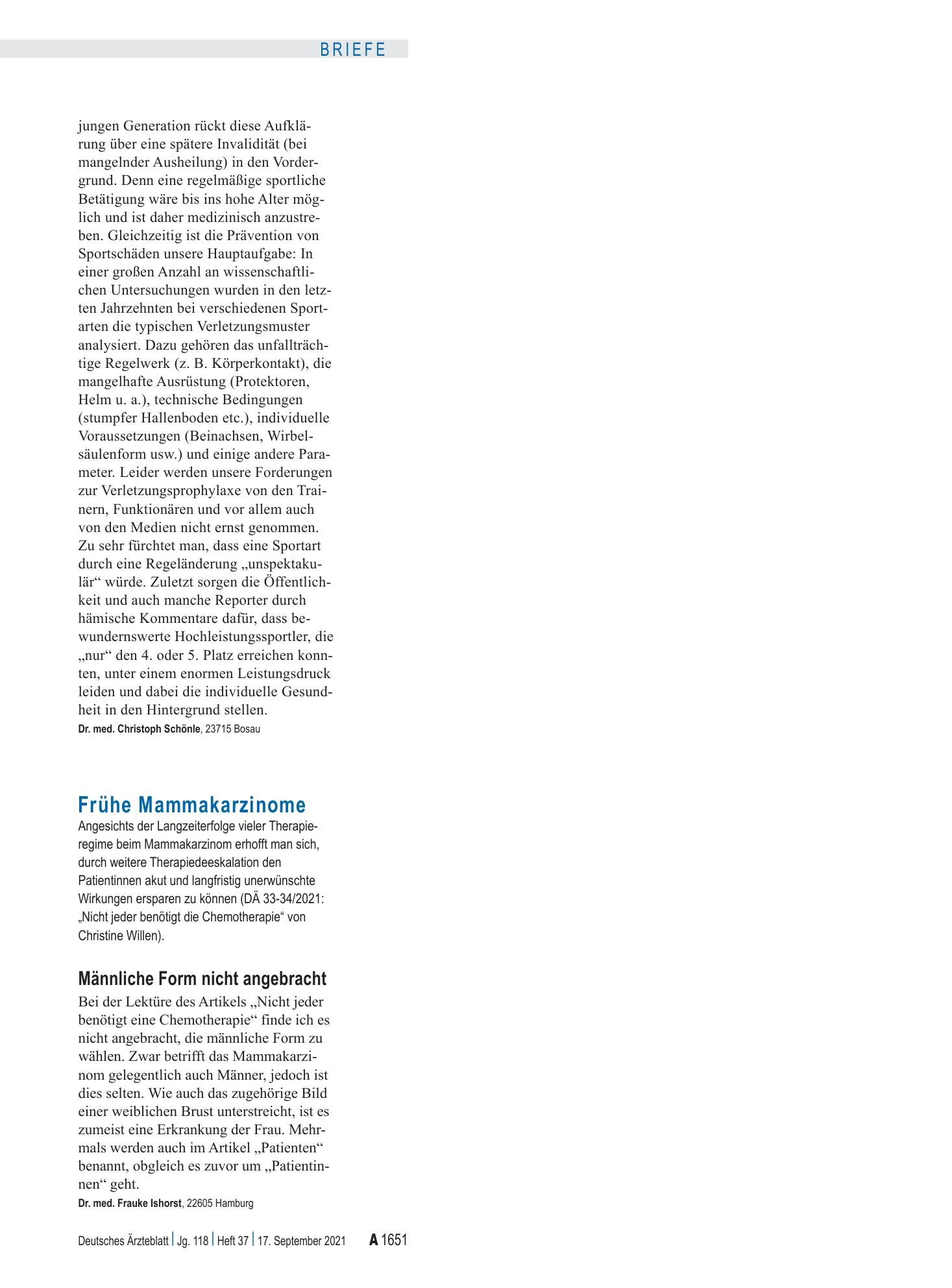 Vorschauseite 1: Frühe Mammakarzinome: Männliche Form nicht angebracht – Deutsches Ärzteblatt