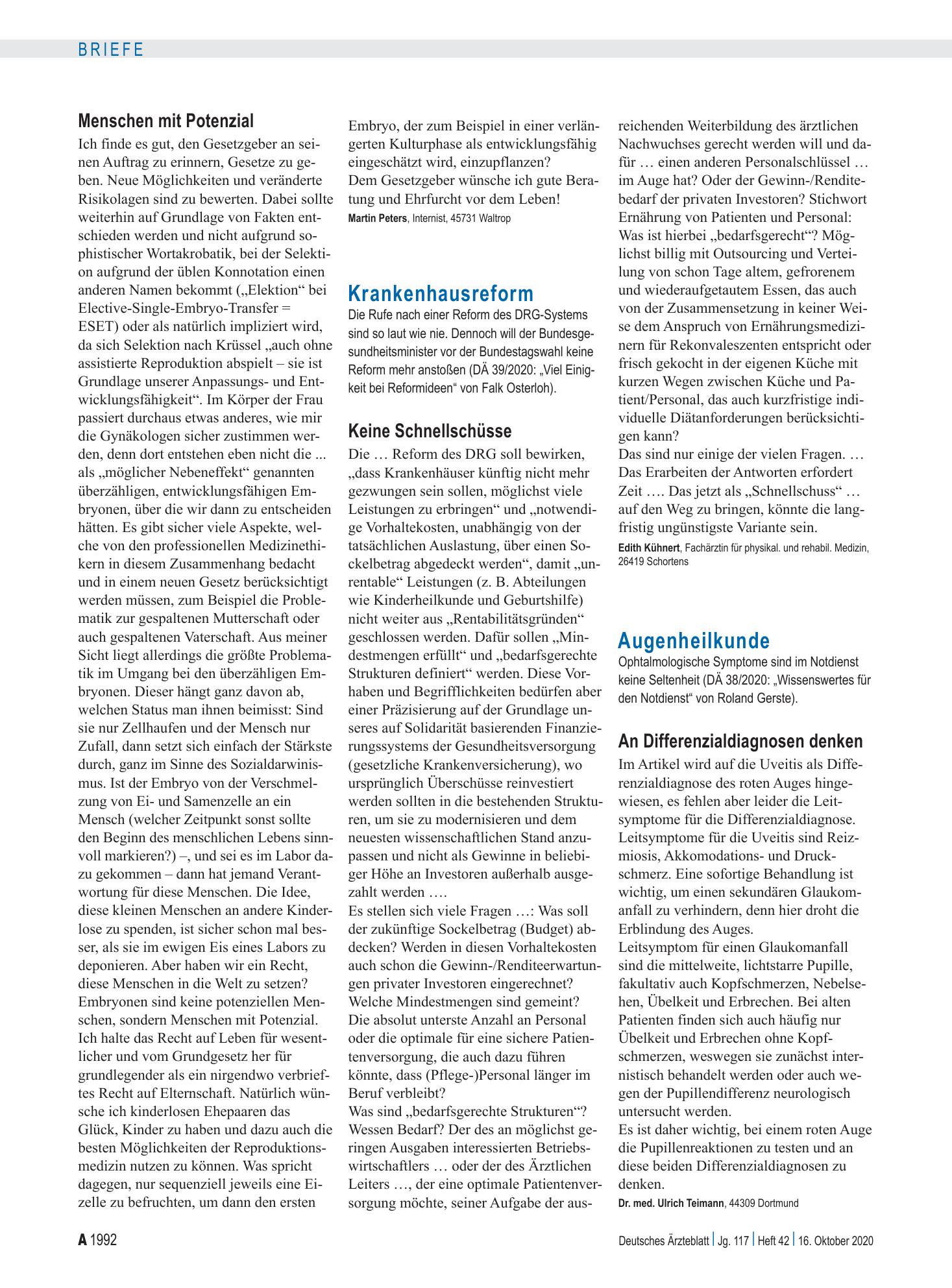 Vorschauseite 1: Augenheilkunde: An Differenzialdiagnosen denken – Deutsches Ärzteblatt
