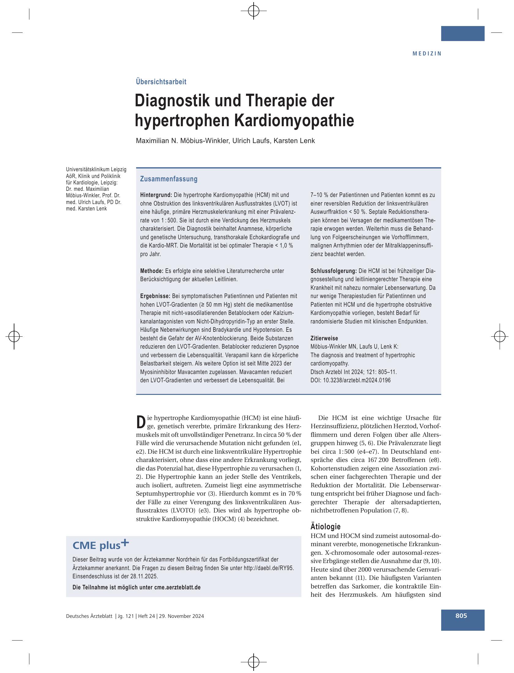 Vorschauseite 1: Diagnostik und Therapie der hypertrophen Kardiomyopathie – Deutsches Ärzteblatt