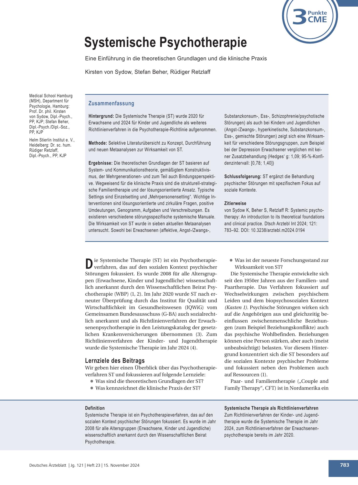 Vorschauseite 1: Systemische Psychotherapie – Deutsches Ärzteblatt