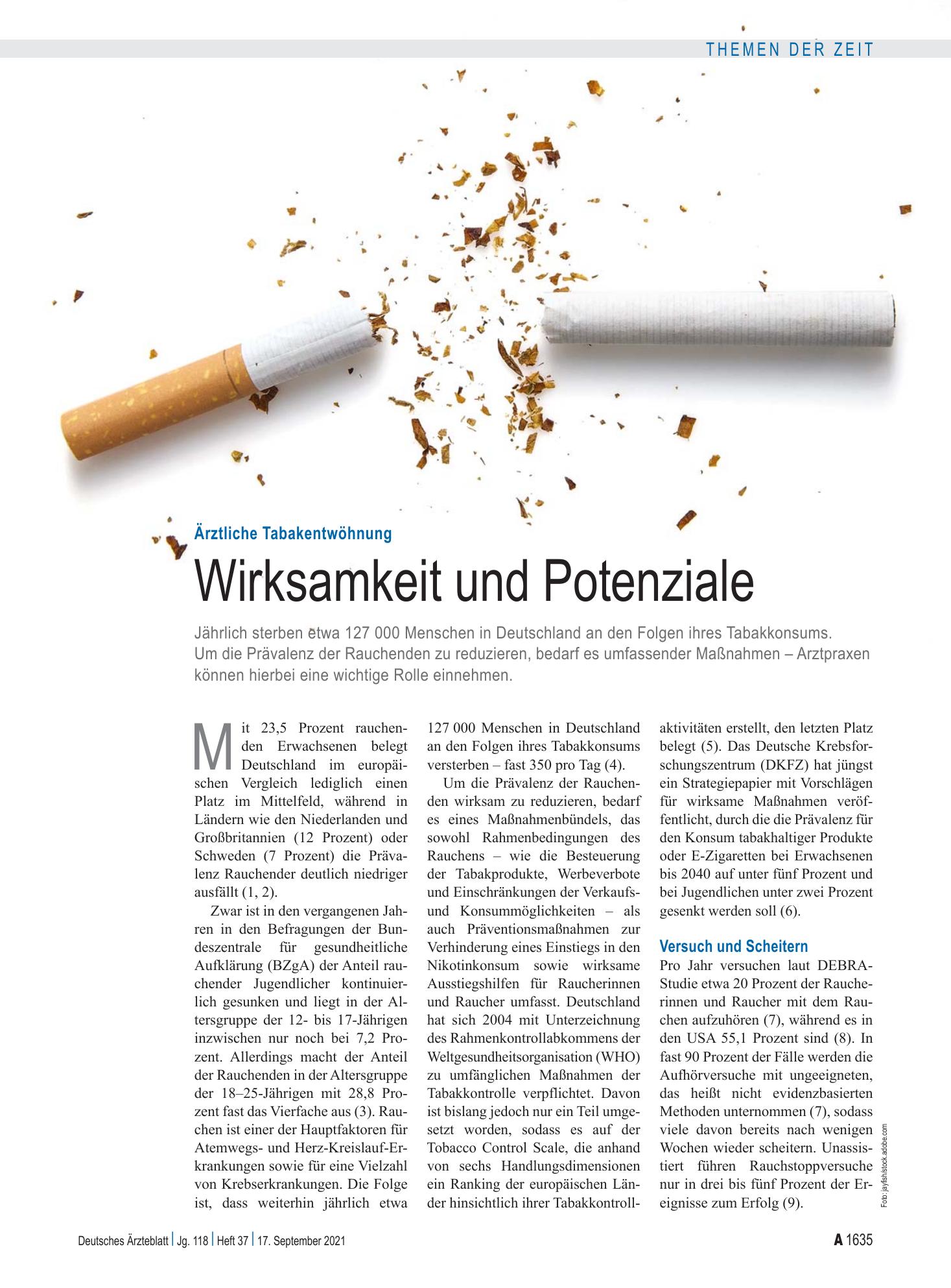 Vorschauseite 1: Ärztliche Tabakentwöhnung: Wirksamkeit und Potenziale – Deutsches Ärzteblatt