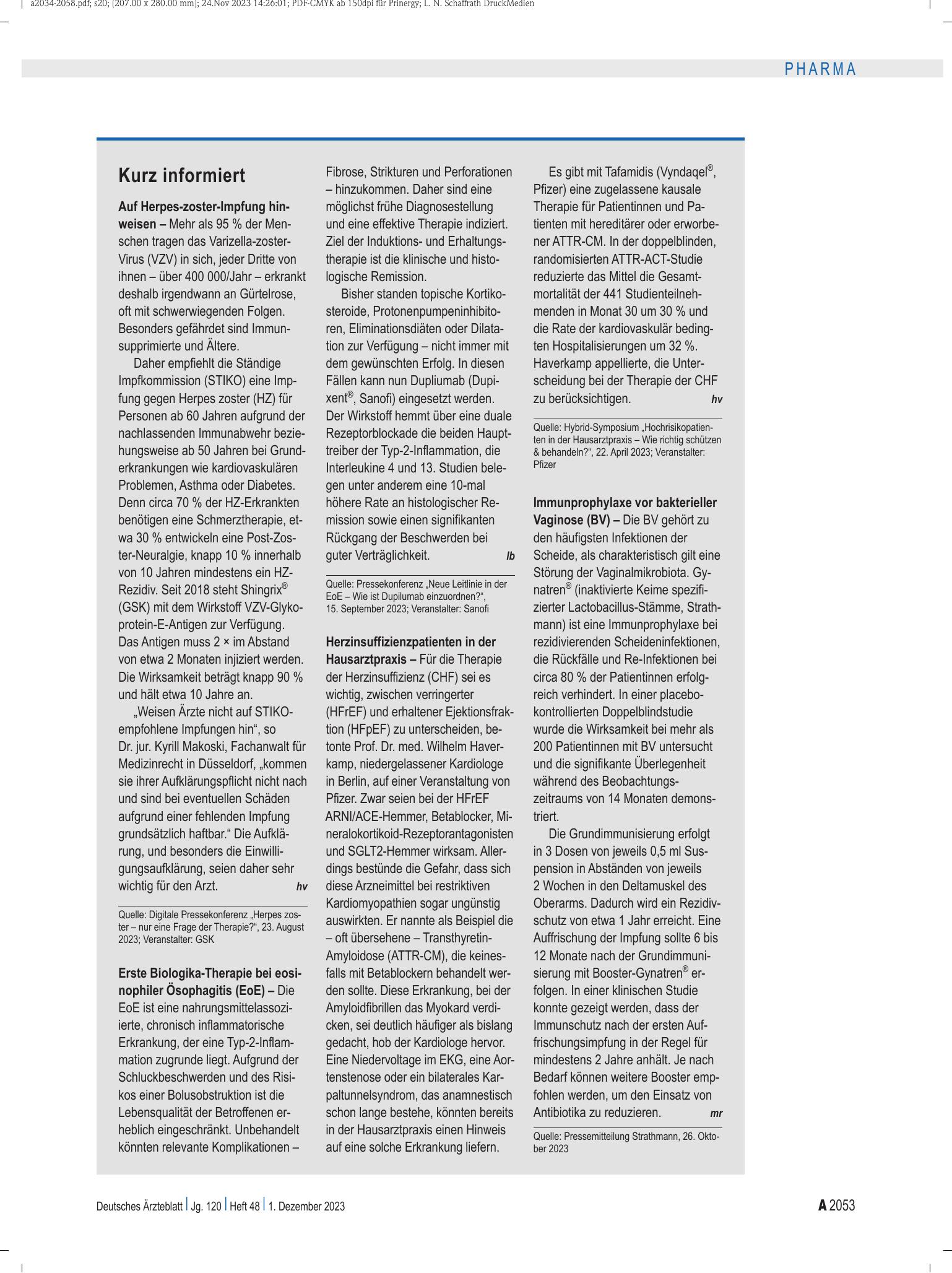Vorschauseite 1: Kurz informiert – Deutsches Ärzteblatt