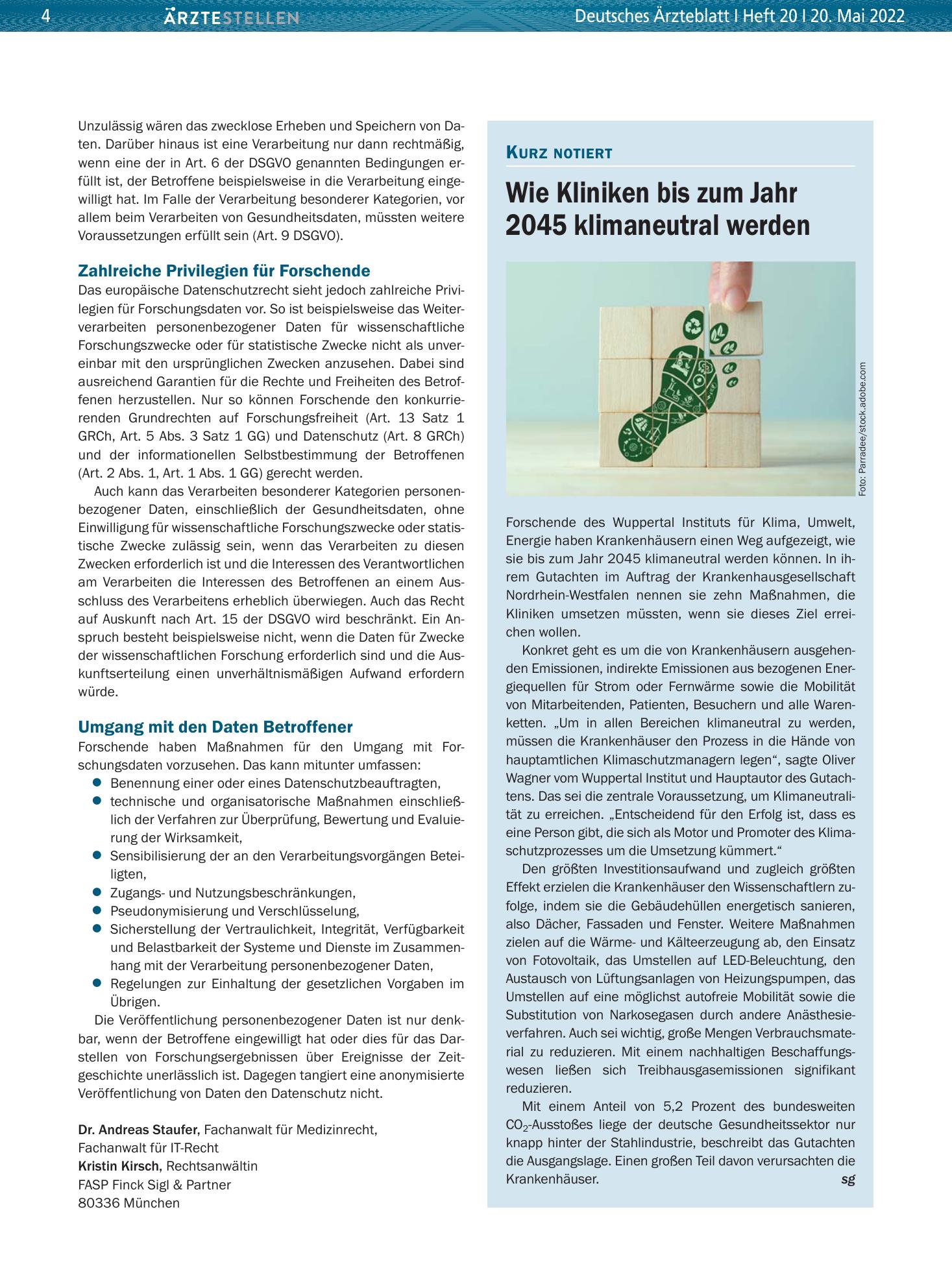 Vorschauseite 1: Wie Kliniken bis zum Jahr 2045 klimaneutral werden – Deutsches Ärzteblatt