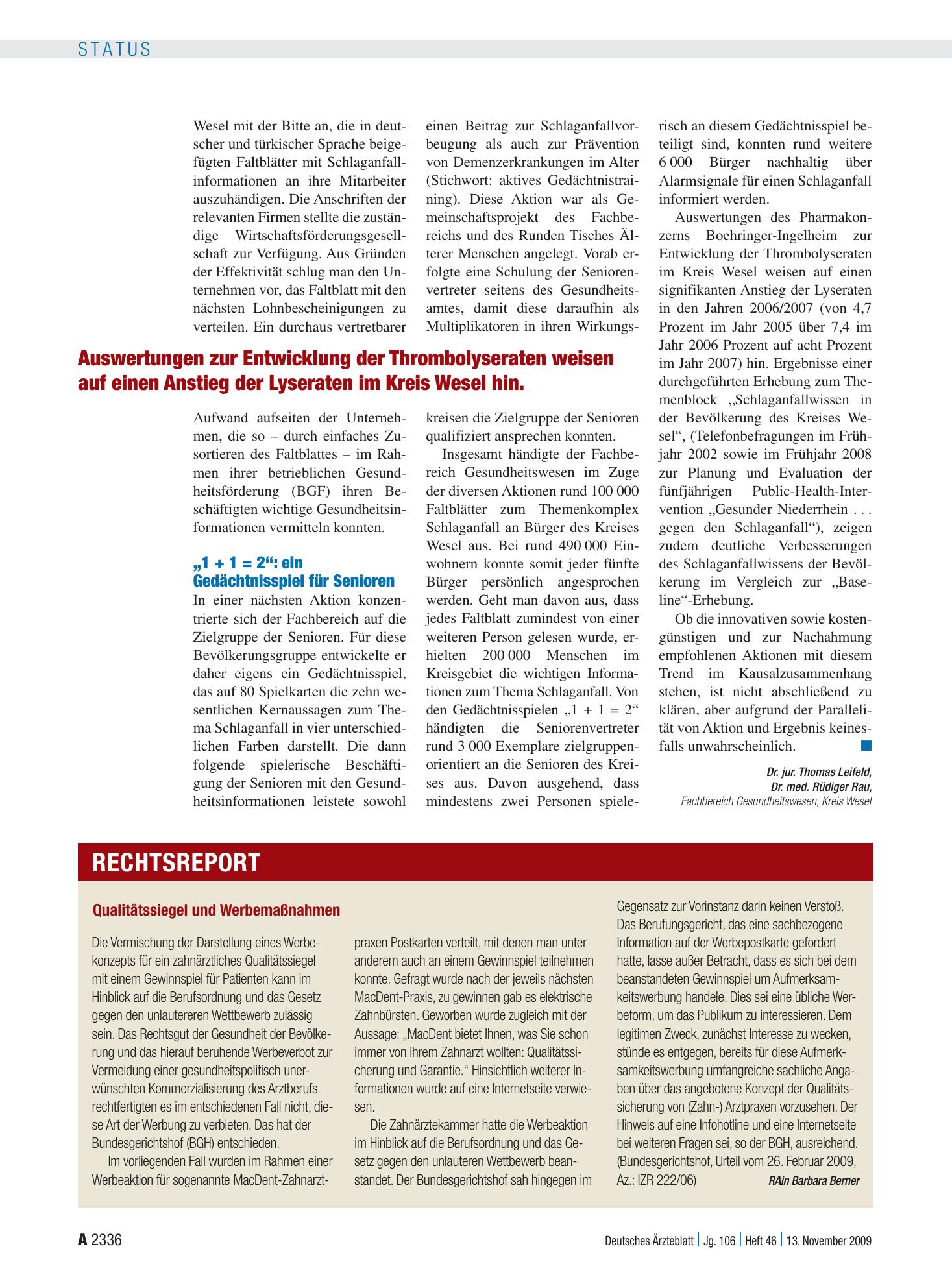 Vorschauseite 1: Qualitätssiegel und Werbemaßnahmen – Deutsches Ärzteblatt
