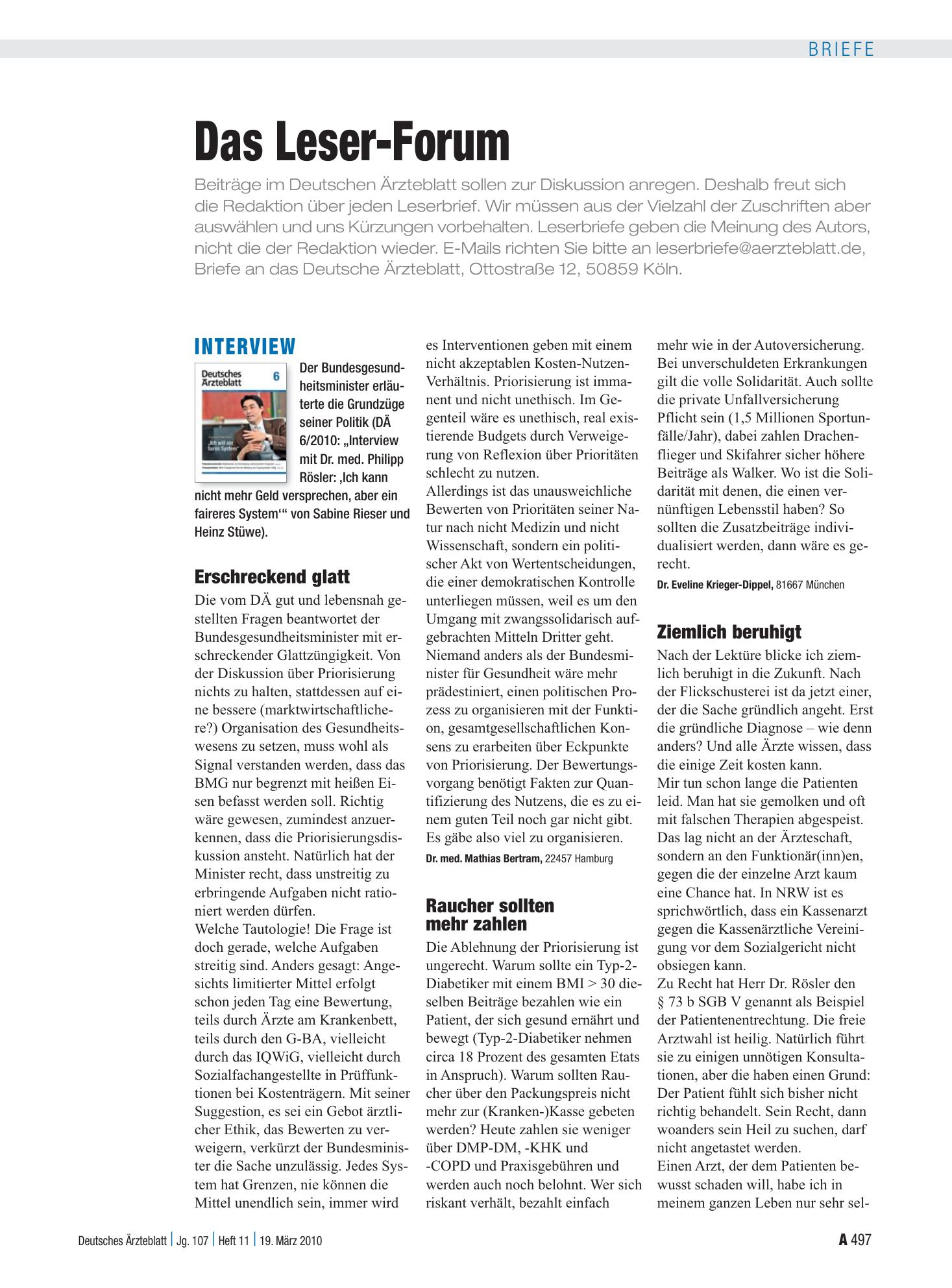 Vorschauseite 1: Interview: Erschreckend glatt – Deutsches Ärzteblatt