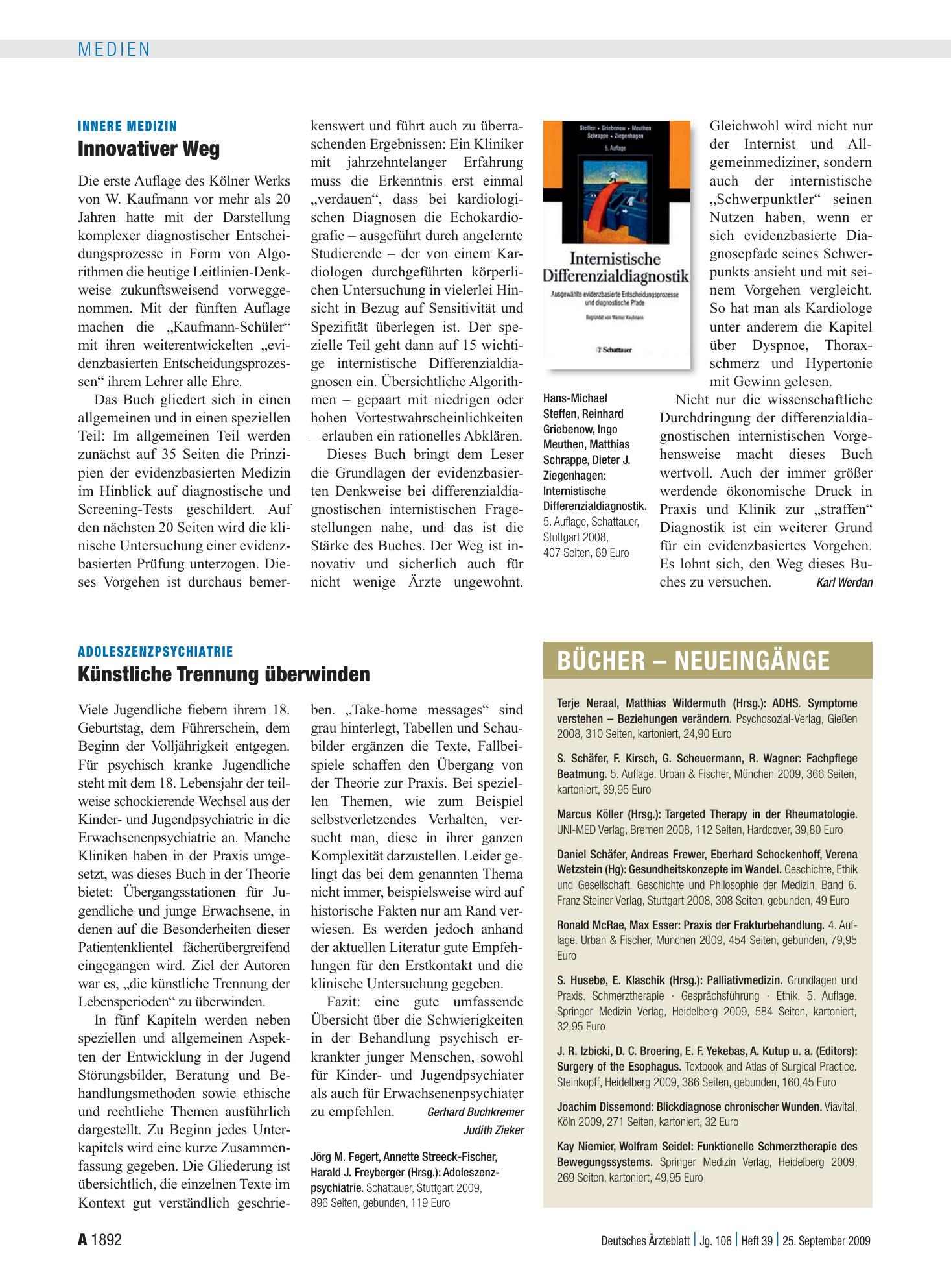 Vorschauseite 1: Bücher – Neueingänge – Deutsches Ärzteblatt