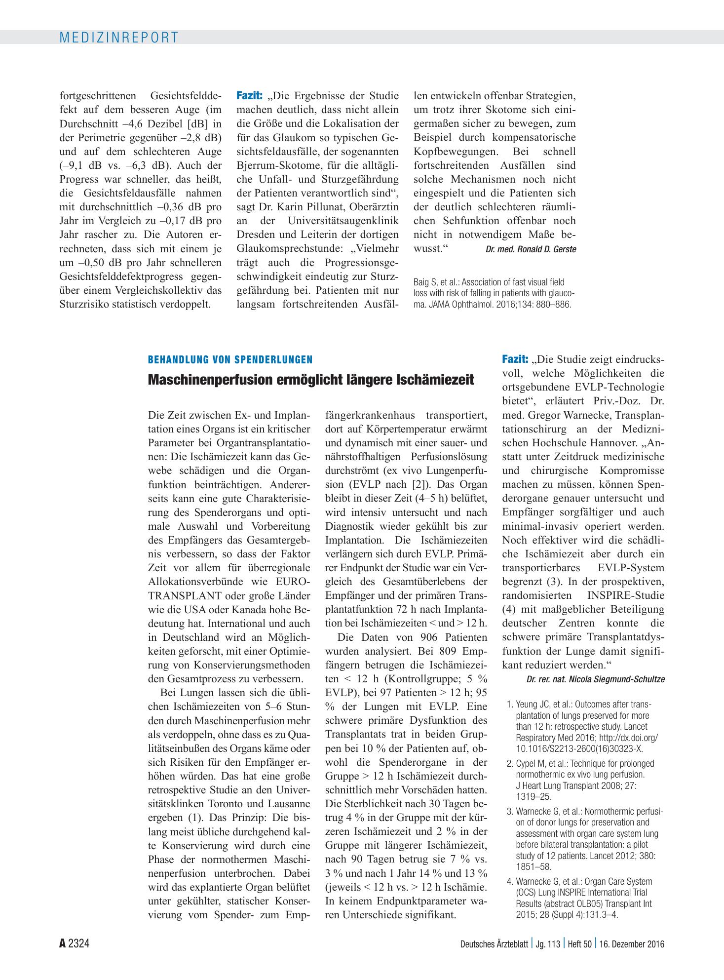 Vorschauseite 1: Behandlung von Spenderlungen: Maschinenperfusion ermöglicht längere Ischämiezeit – Deutsches Ärzteblatt