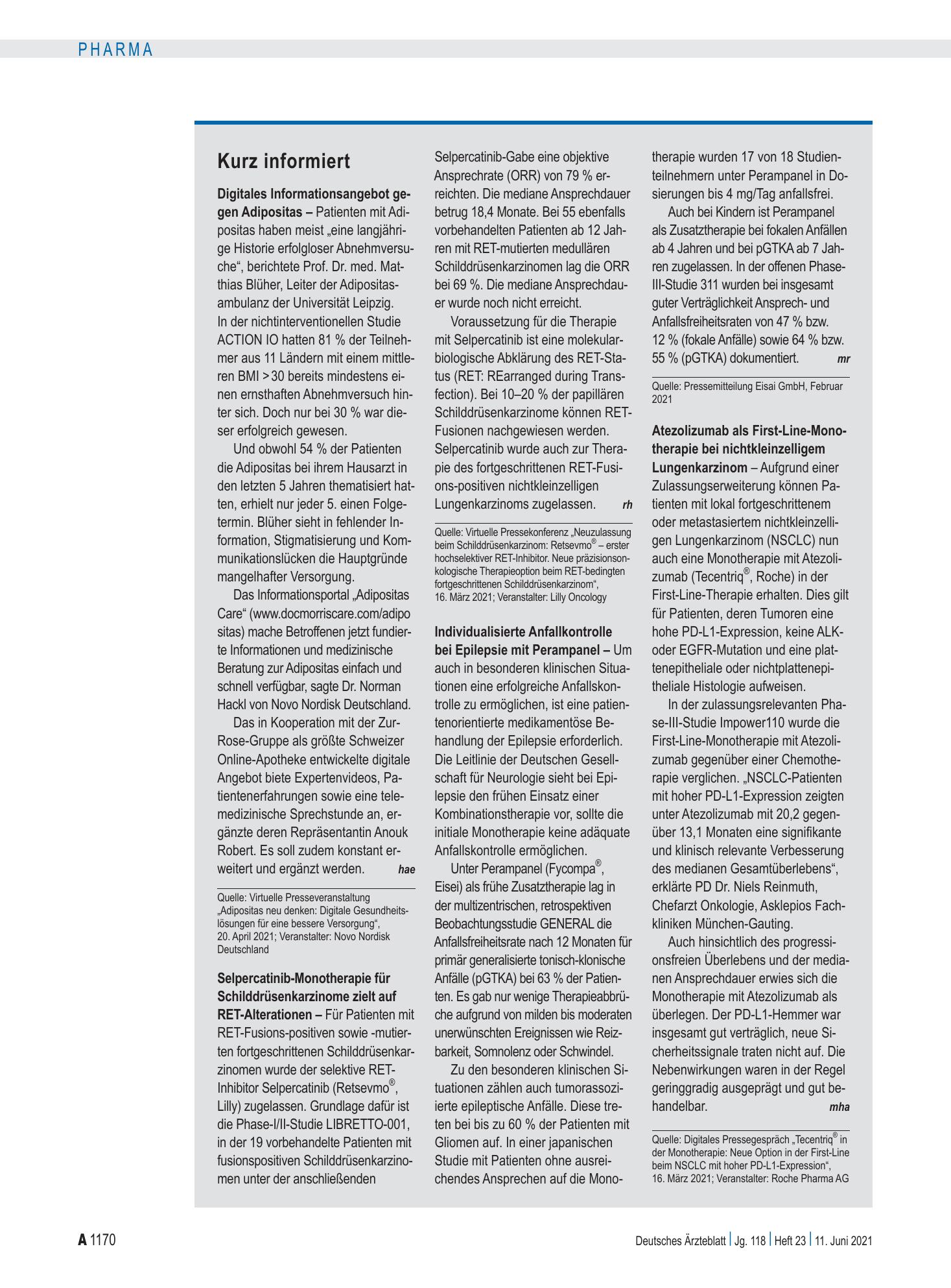 Vorschauseite 1: Kurz informiert – Deutsches Ärzteblatt