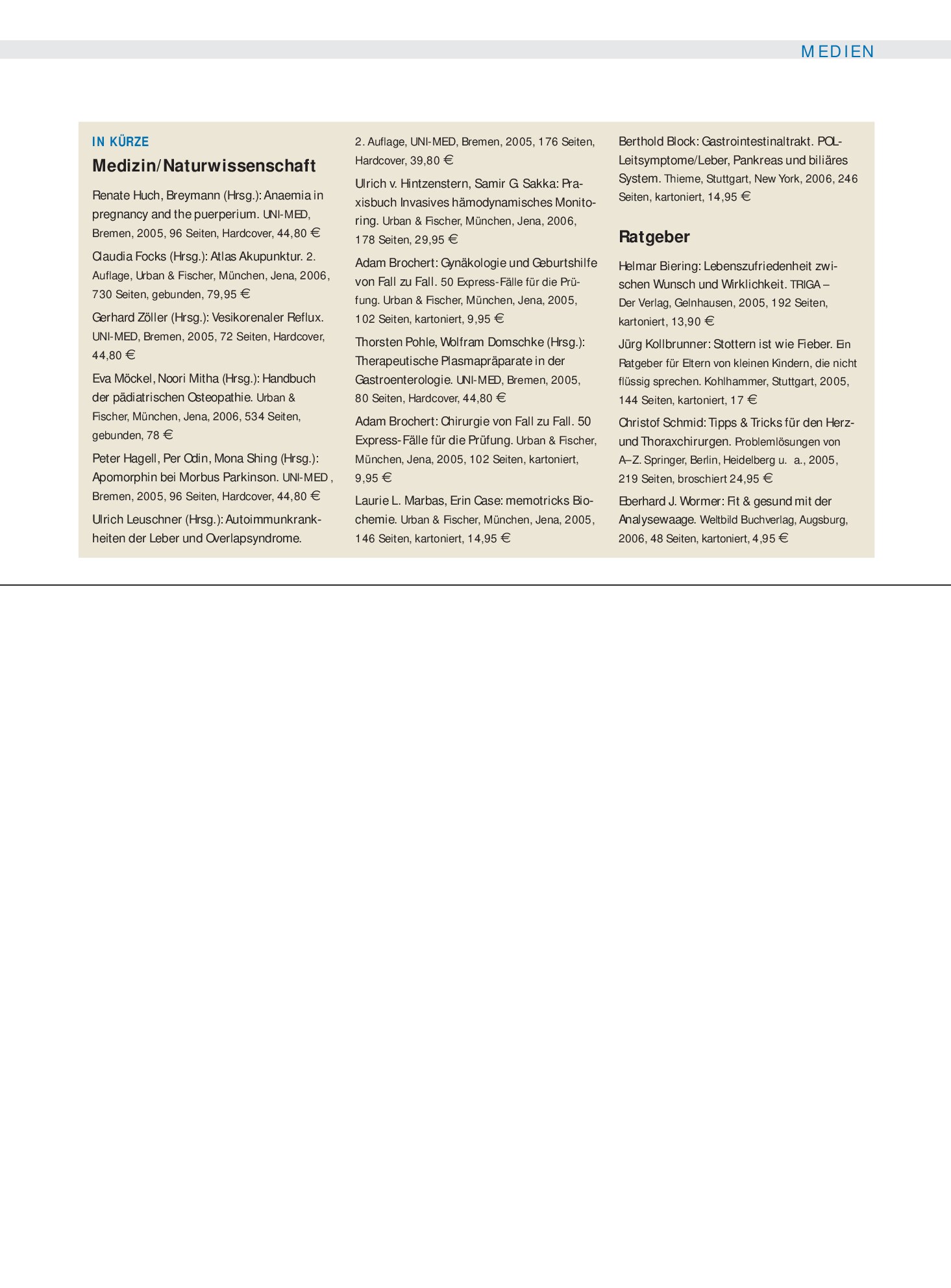Vorschauseite 1: In kürze – Deutsches Ärzteblatt