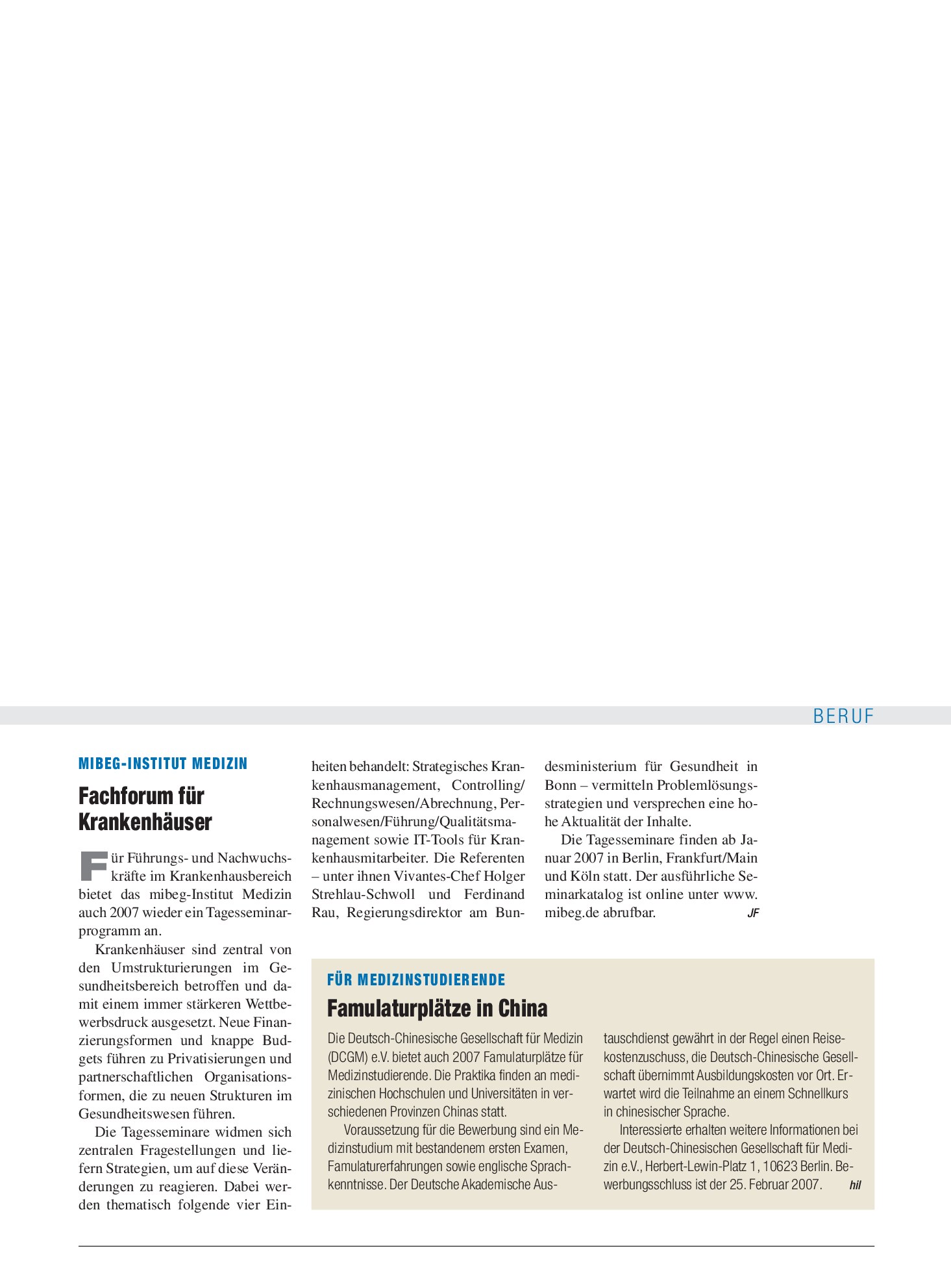 Vorschauseite 1: mibeg-institut medizin: Fachforum für Krankenhäuser – Deutsches Ärzteblatt