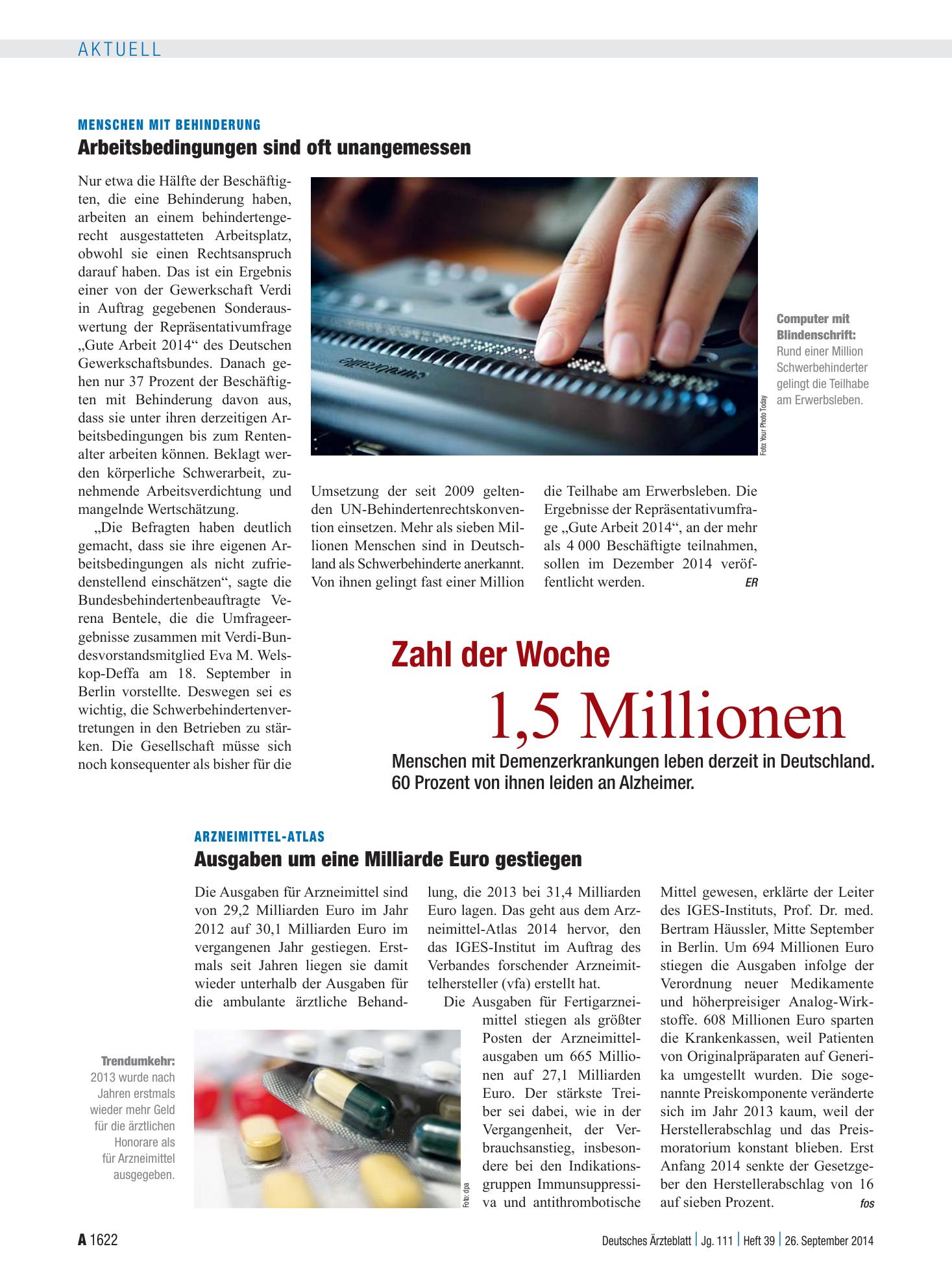 Vorschauseite 1: Zahl der Woche 1,5 Millionen – Deutsches Ärzteblatt