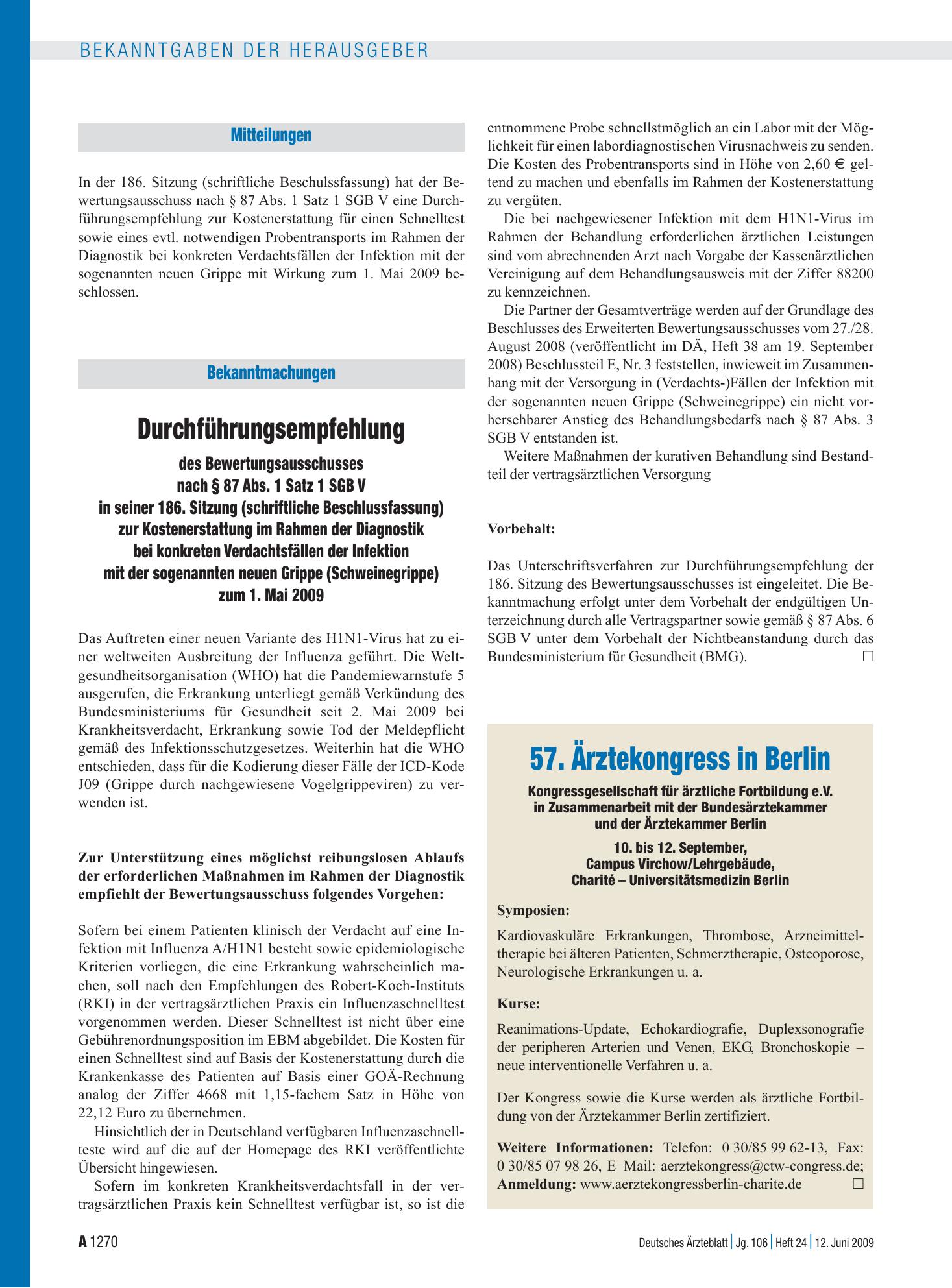 Vorschauseite 1: 57. Ärztekongress in Berlin – Deutsches Ärzteblatt