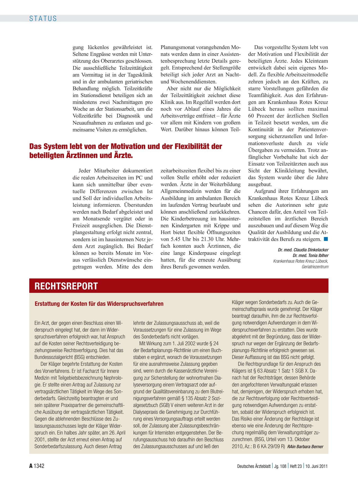 Vorschauseite 1: Erstattung der Kosten für das Widerspruchsverfahren – Deutsches Ärzteblatt
