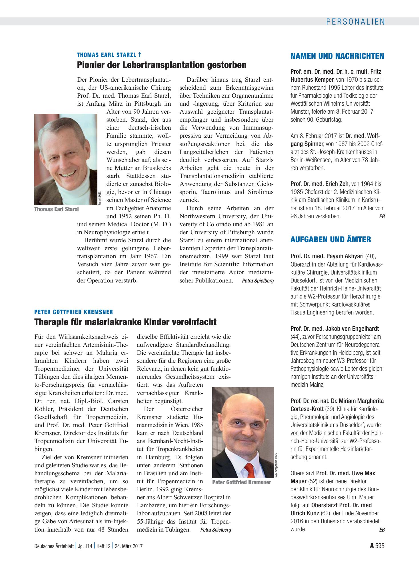 Vorschauseite 1: Namen und Nachrichten – Deutsches Ärzteblatt