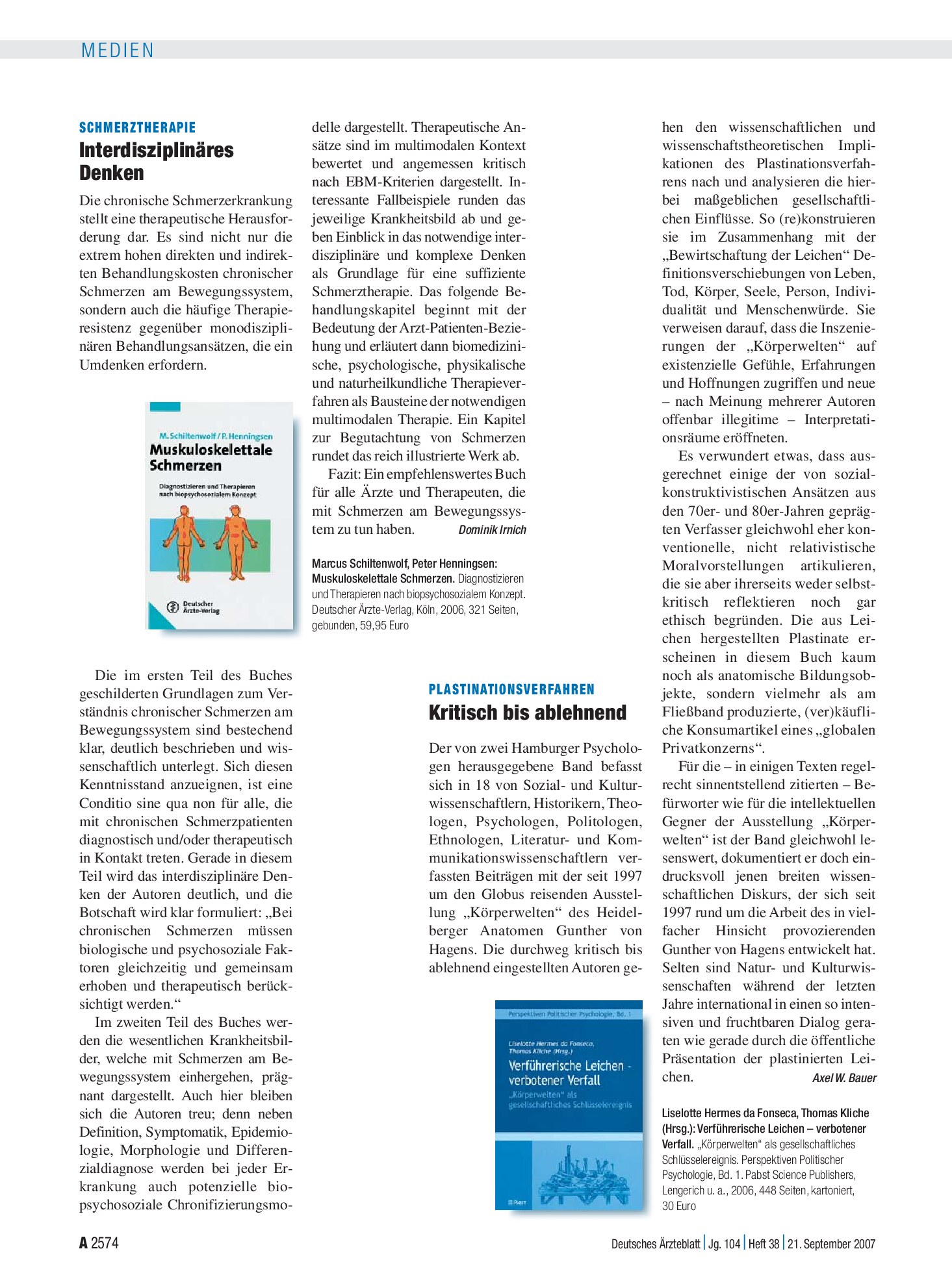 Vorschauseite 1: Verführerische Leichen – verbotener Verfall. „Körperwelten“ als gesellschaftliches Schlüsselereignis. Perspektiven Politischer Psychologie – Deutsches Ärzteblatt