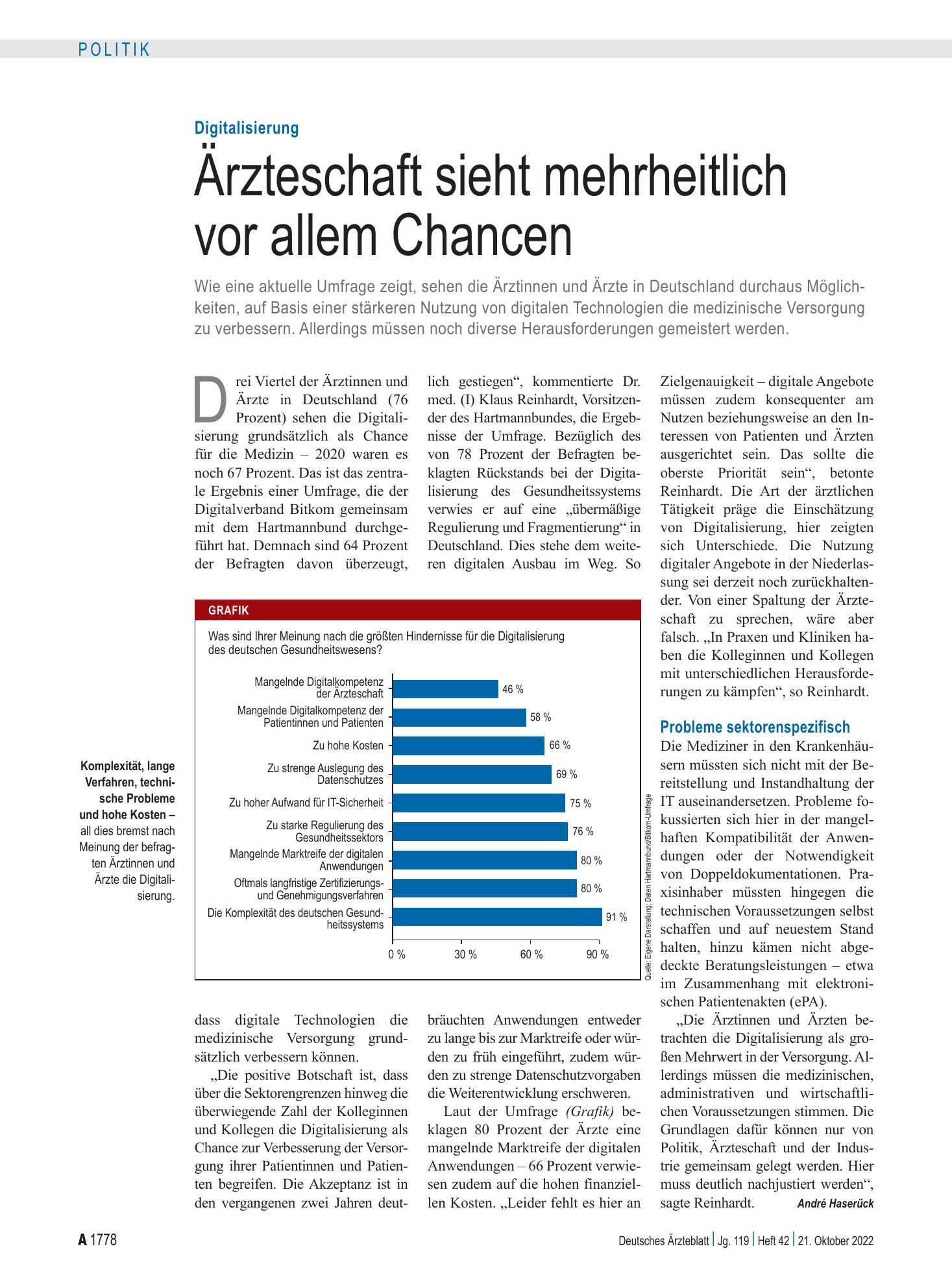 Vorschauseite 1: Digitalisierung: Ärzteschaft sieht mehrheitlich vor allem Chancen – Deutsches Ärzteblatt