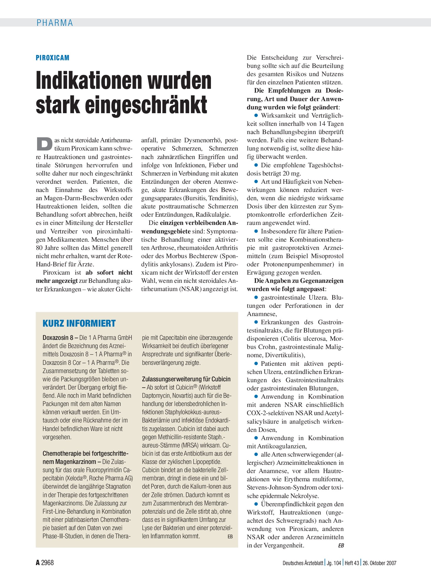 Vorschauseite 1: KURZ INFORMIERT – Deutsches Ärzteblatt