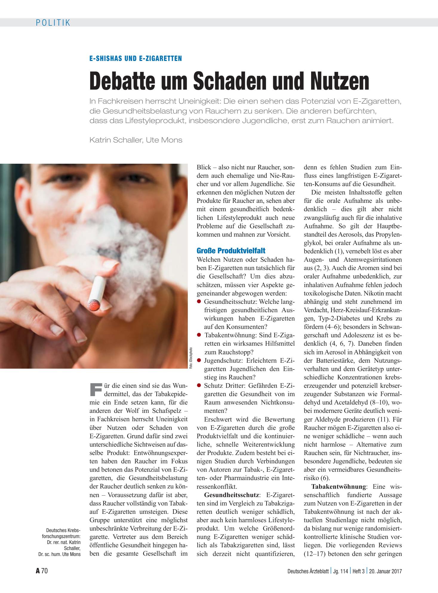 Vorschauseite 1: E-Shishas und E-Zigaretten: Debatte um Schaden und Nutzen – Deutsches Ärzteblatt