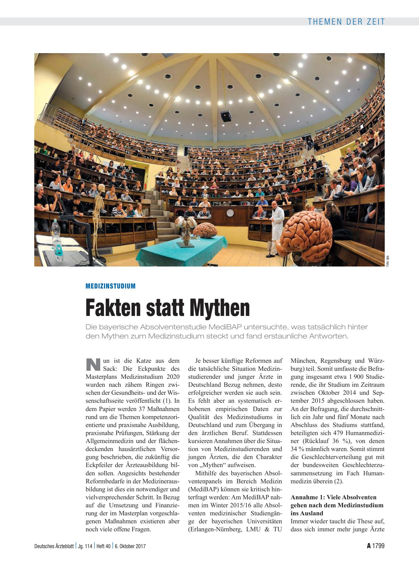 Vorschauseite 1: Medizinstudium: Fakten statt Mythen – Deutsches Ärzteblatt
