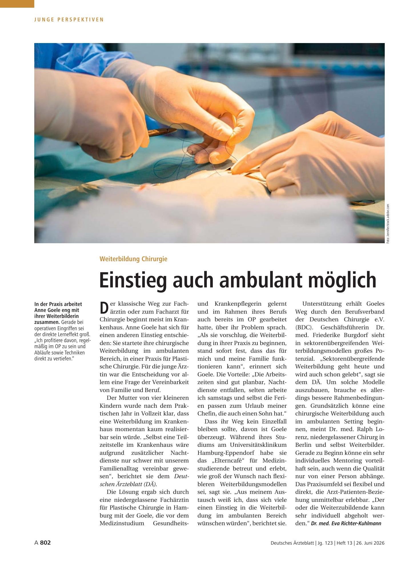 Vorschauseite 1: Weiterbildung Chirurgie: Einstieg auch ambulant möglich – Deutsches Ärzteblatt