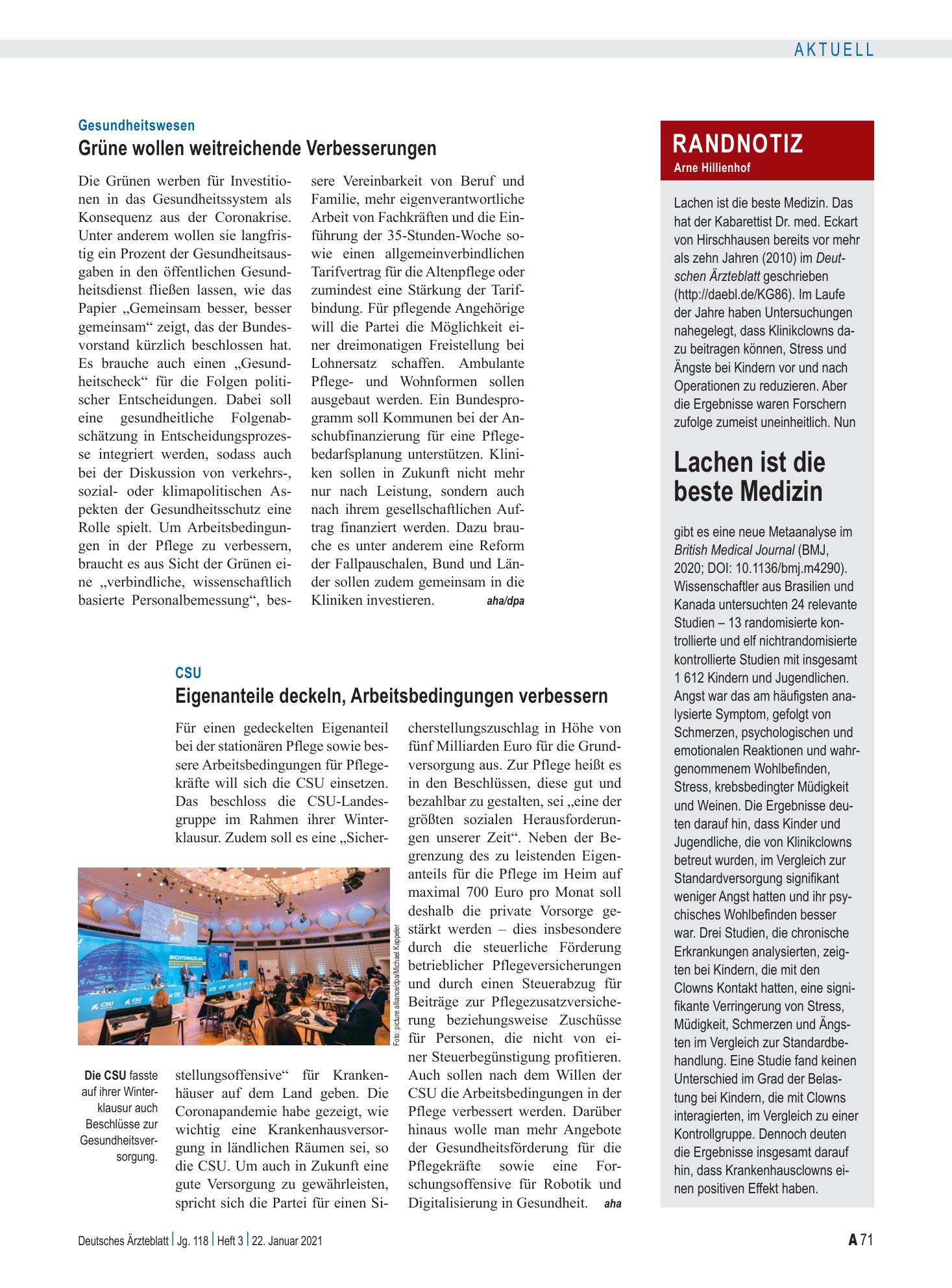 Vorschauseite 1: Gesundheitswesen: Grüne wollen weitreichende Verbesserungen – Deutsches Ärzteblatt