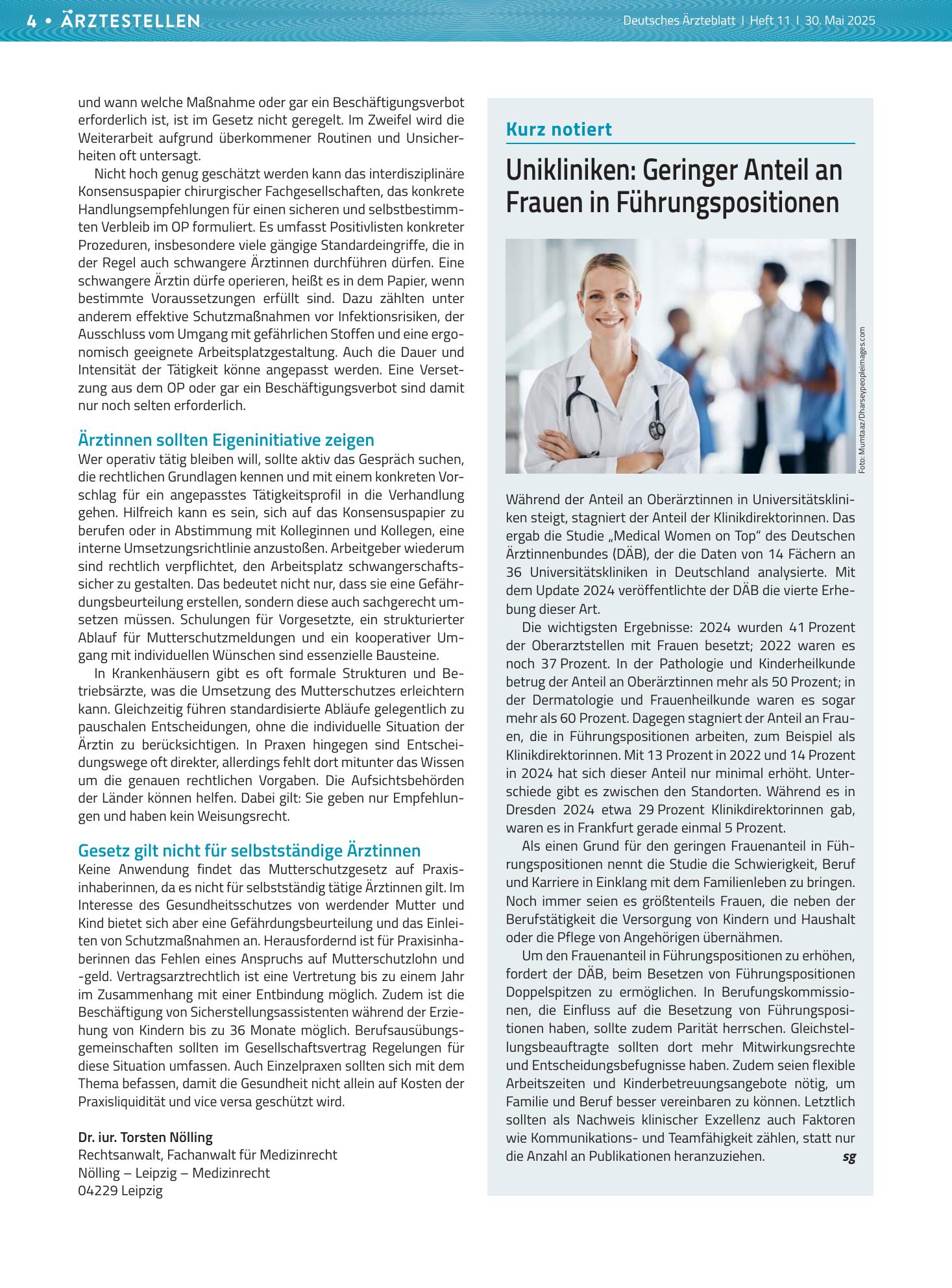 Vorschauseite 1: Unikliniken: Geringer Anteil an Frauen in Führungspositionen – Deutsches Ärzteblatt