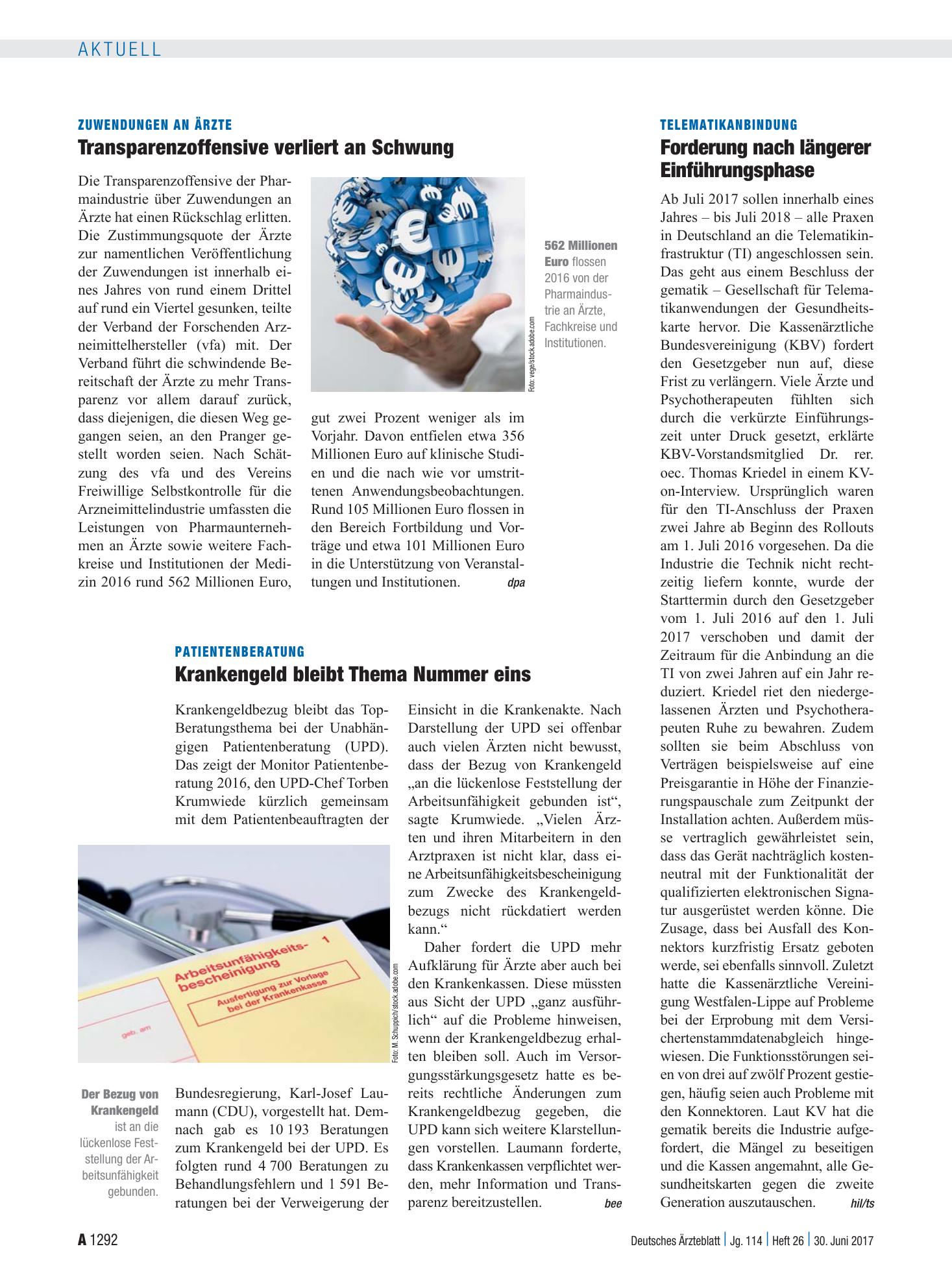 Vorschauseite 1: Telematikanbindung: Forderung nach längerer Einführungsphase – Deutsches Ärzteblatt