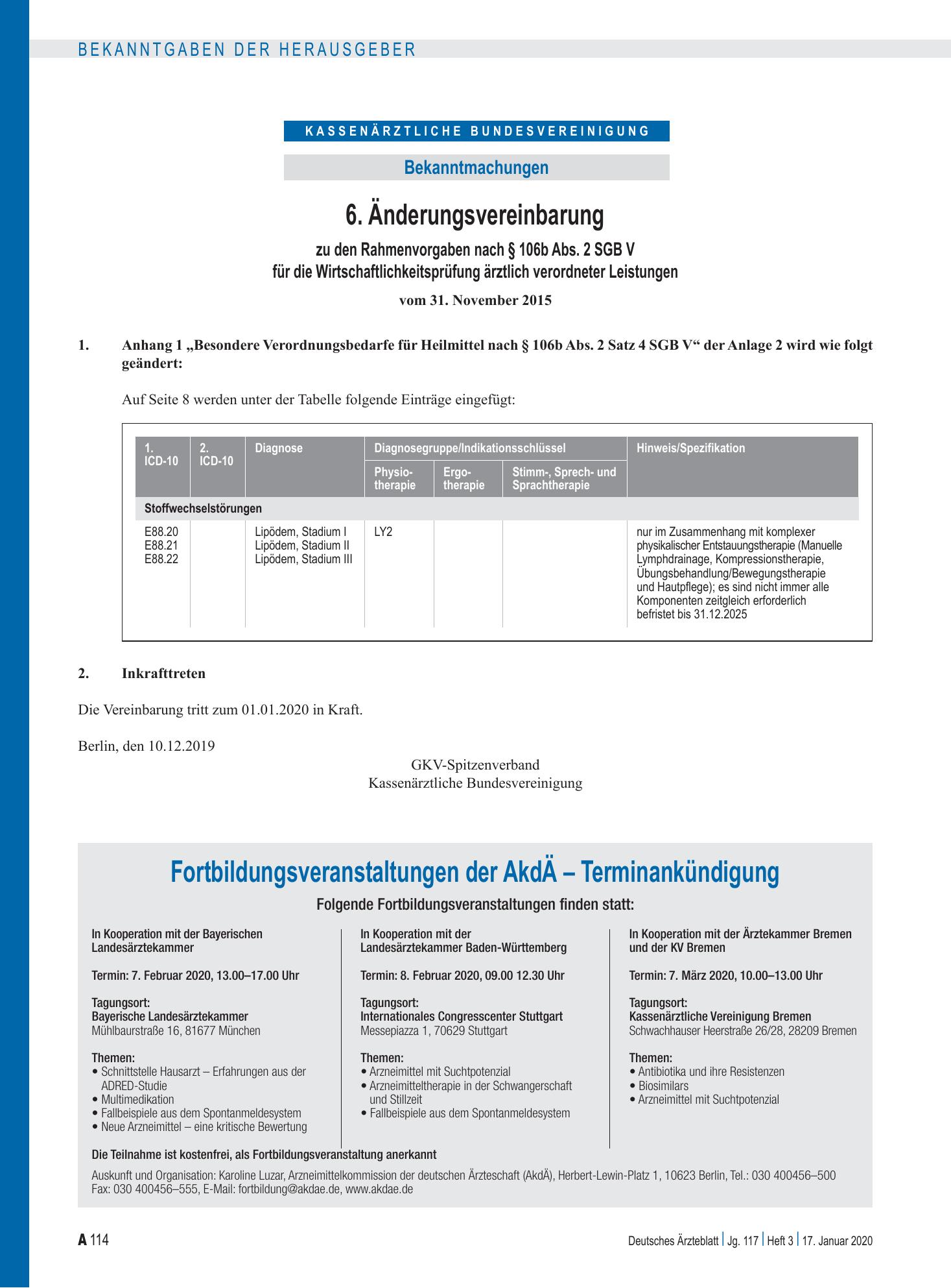 Vorschauseite 1: 6. Änderungsvereinbarung zu den Rahmenvorgaben nach § 106b Abs. 2 SGB V für die Wirtschaftlichkeitsprüfung ärztlich verordneter Leistungen – Deutsches Ärzteblatt
