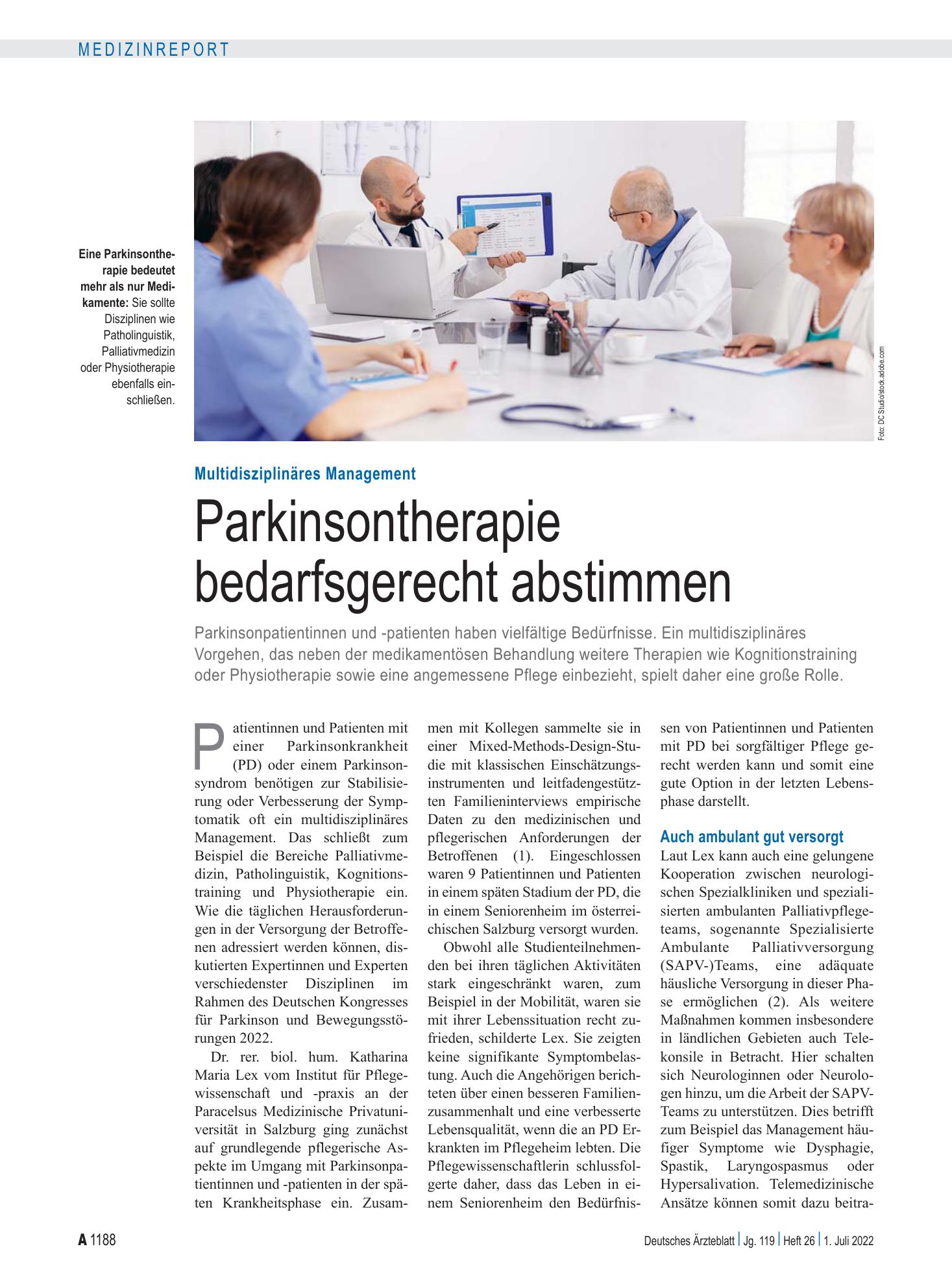 Vorschauseite 1: Multidisziplinäres Management: Parkinsontherapie bedarfsgerecht abstimmen – Deutsches Ärzteblatt