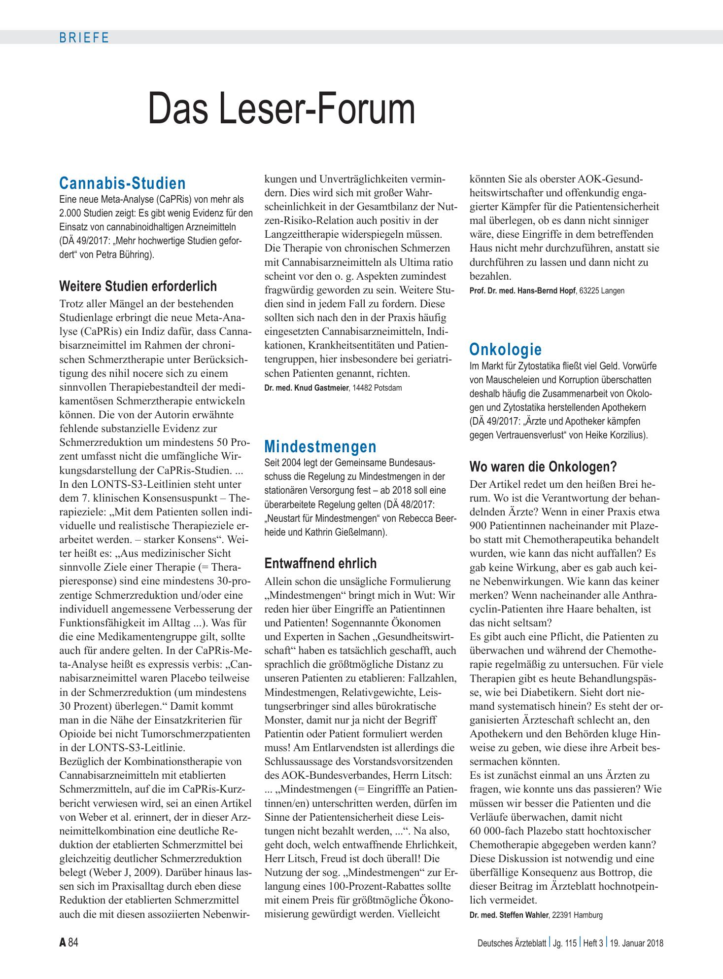 Vorschauseite 1: Cannabis-Studien: Weitere Studien erforderlich – Deutsches Ärzteblatt