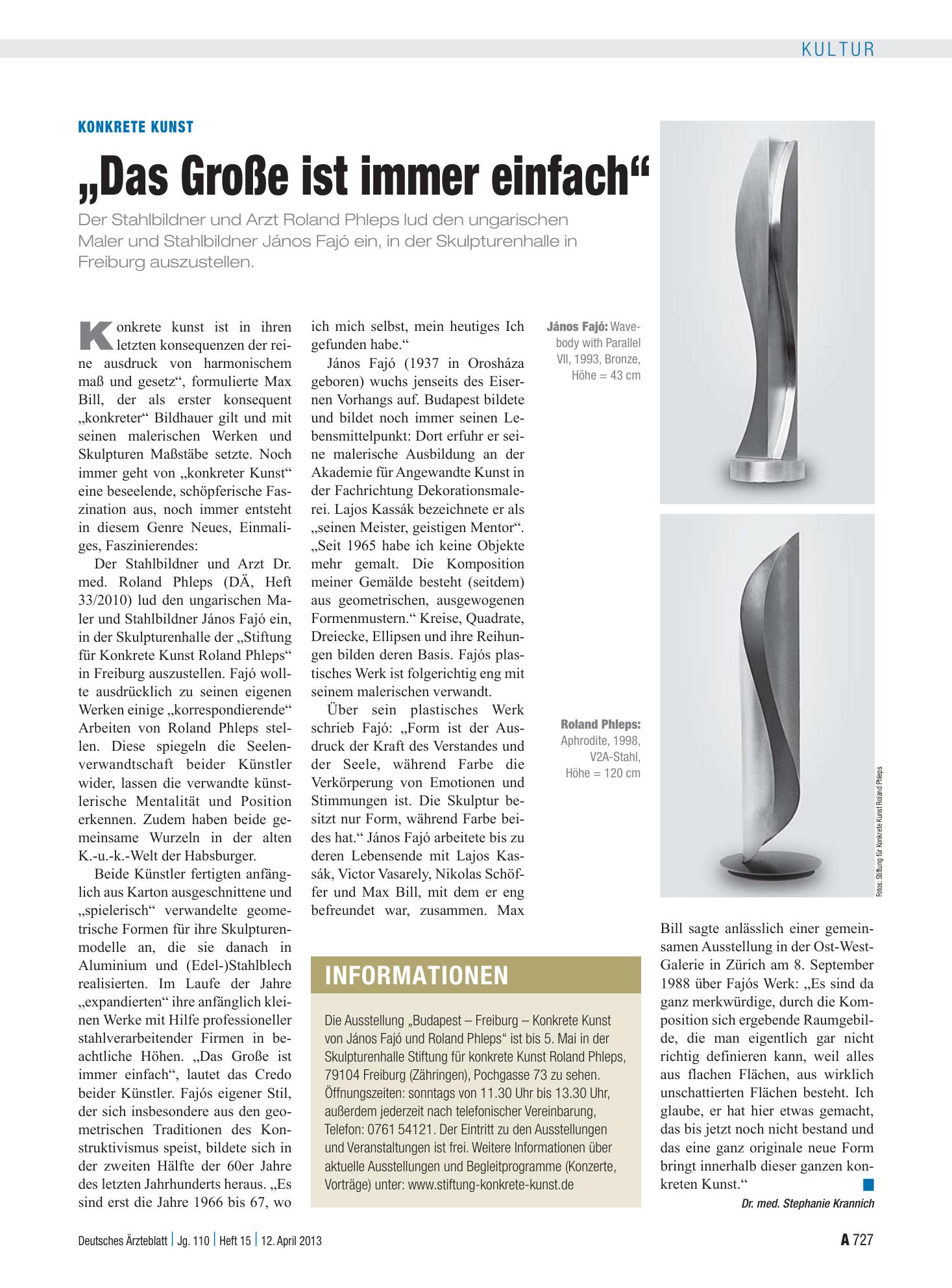 Vorschauseite 1: Konkrete Kunst: „Das Große ist immer einfach“ – Deutsches Ärzteblatt