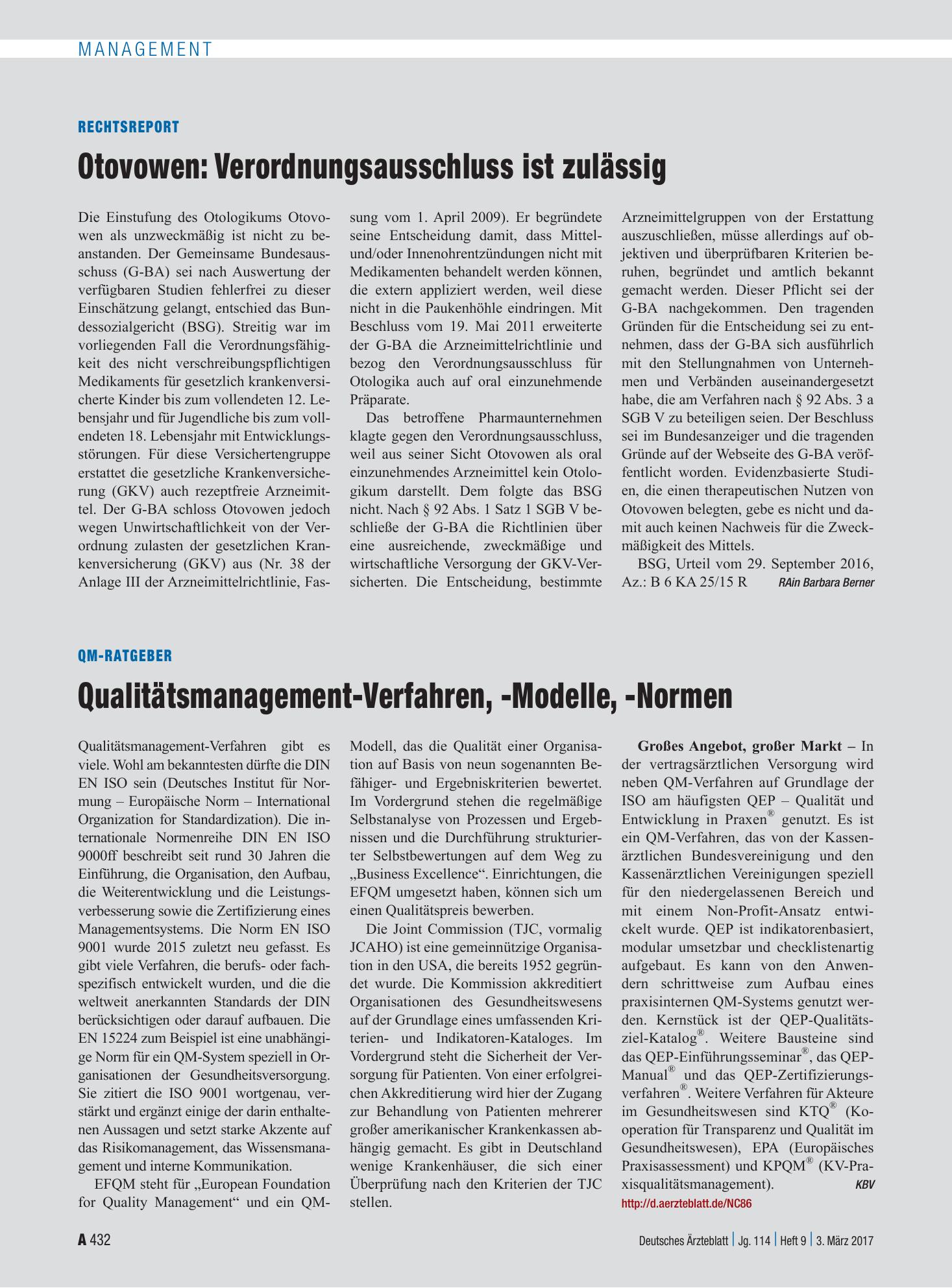 Vorschauseite 1: QM-Ratgeber: Qualitätsmanagement-Verfahren, -Modelle, -Normen – Deutsches Ärzteblatt