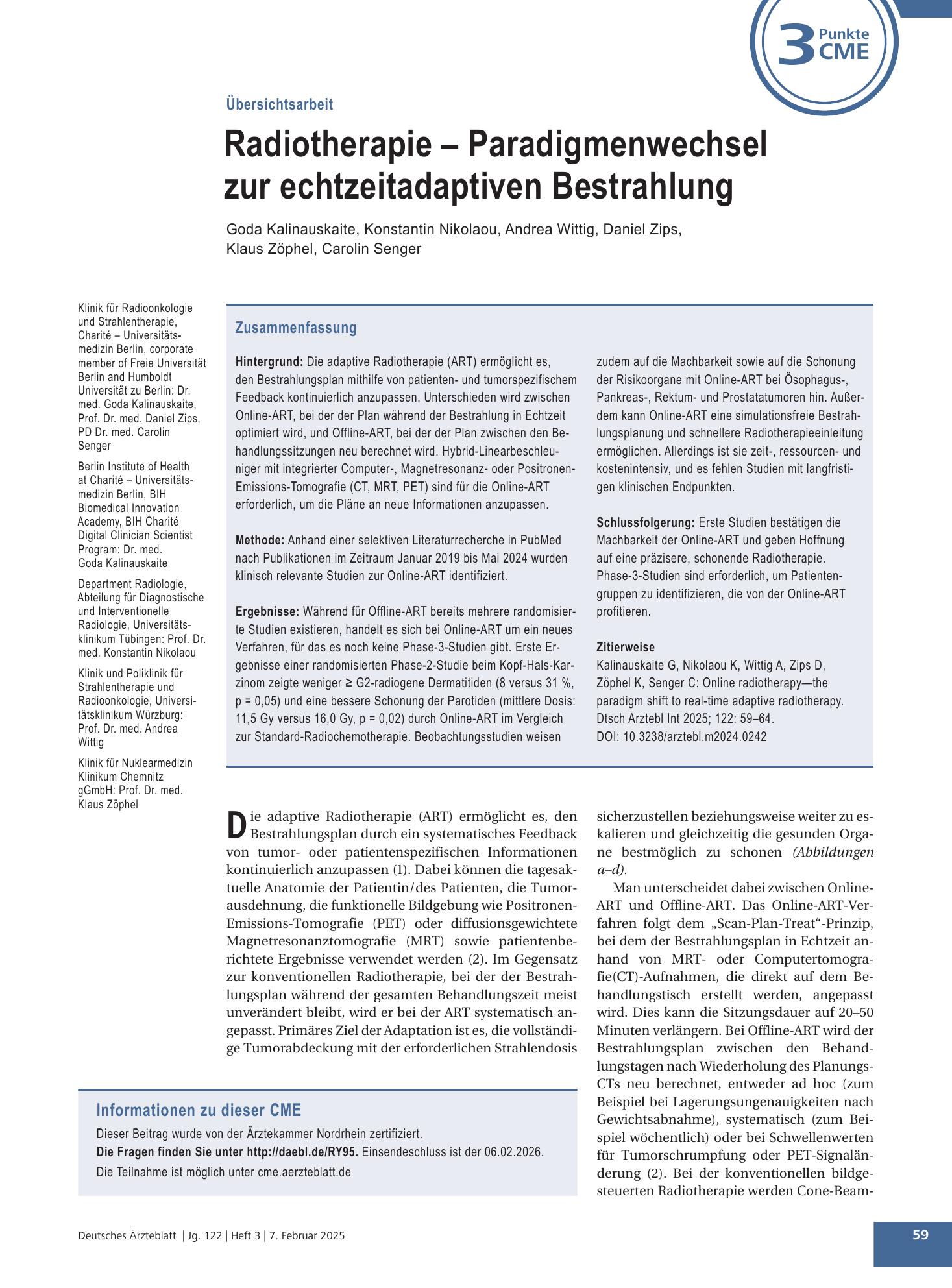 Vorschauseite 1: Radiotherapie – Paradigmenwechsel zur echtzeitadaptiven Bestrahlung – Deutsches Ärzteblatt