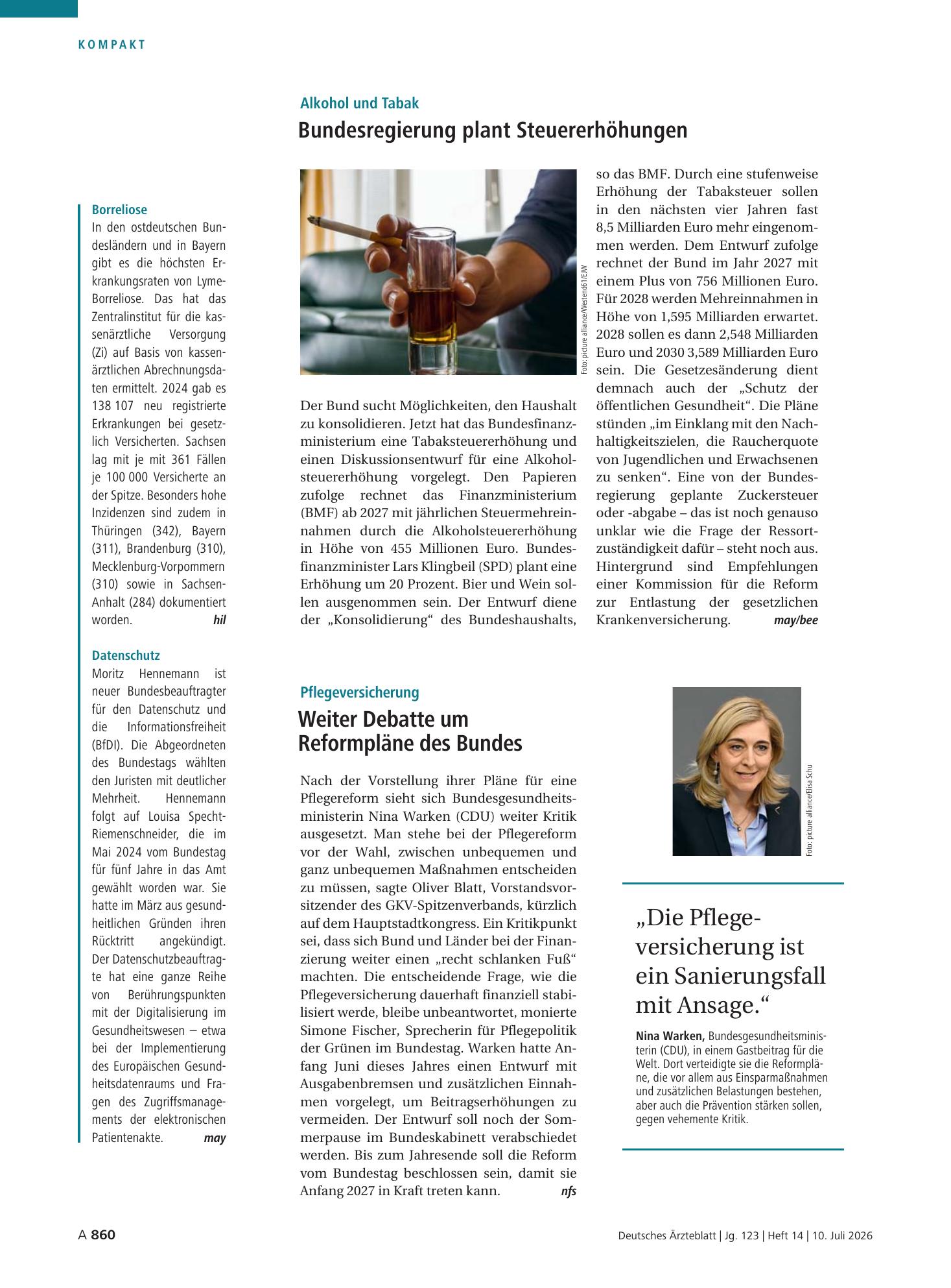 Vorschauseite 1: Borreliose / Datenschutz – Deutsches Ärzteblatt