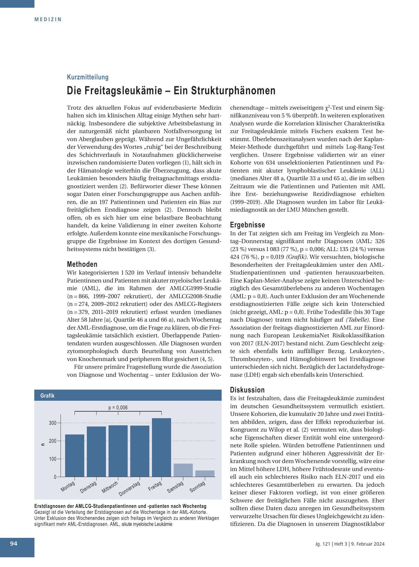 Vorschauseite 1: Die Freitagsleukämie – Ein Strukturphänomen – Deutsches Ärzteblatt