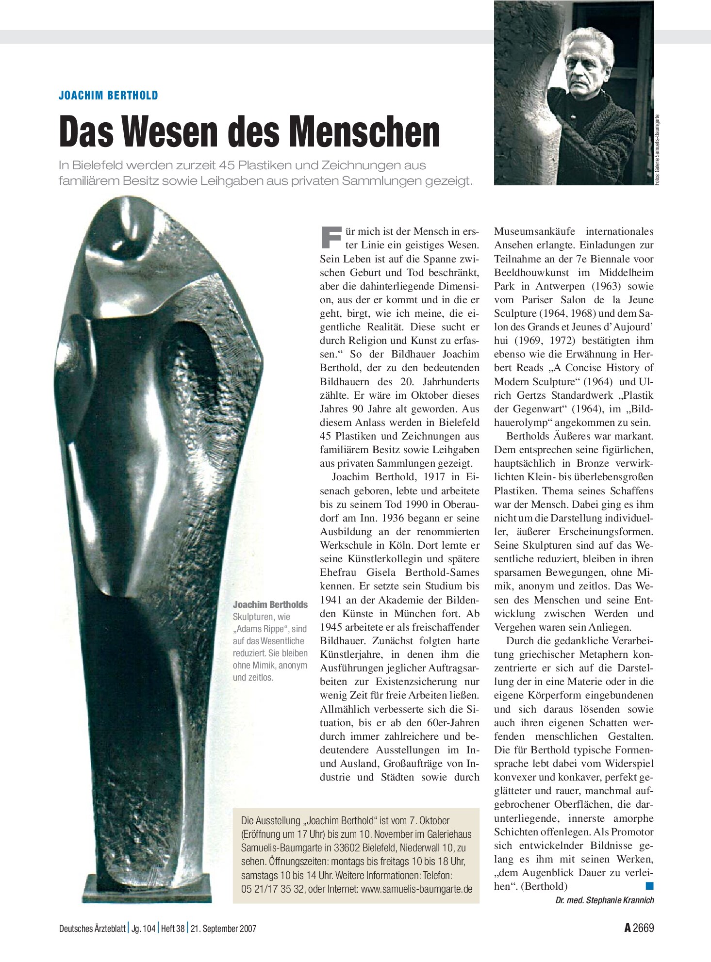 Vorschauseite 1: Joachim Berthold: Das Wesen des Menschen – Deutsches Ärzteblatt