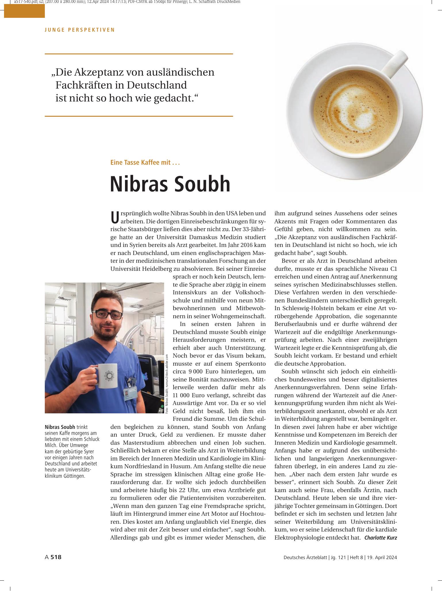 Vorschauseite 1: Eine Tasse Kaffee mit ... Nibras Soubh – Deutsches Ärzteblatt