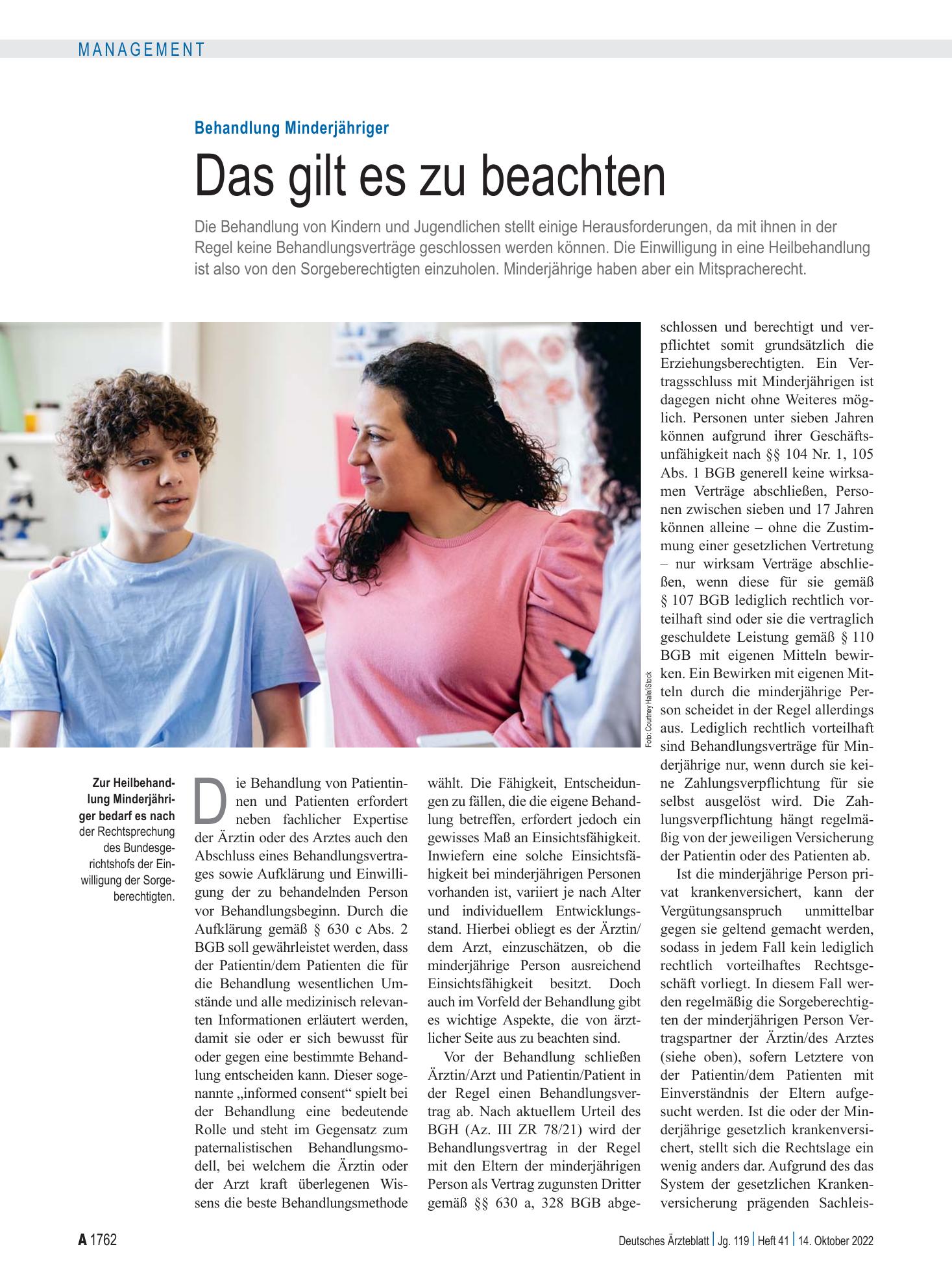 Vorschauseite 1: Behandlung Minderjähriger: Das gilt es zu beachten – Deutsches Ärzteblatt