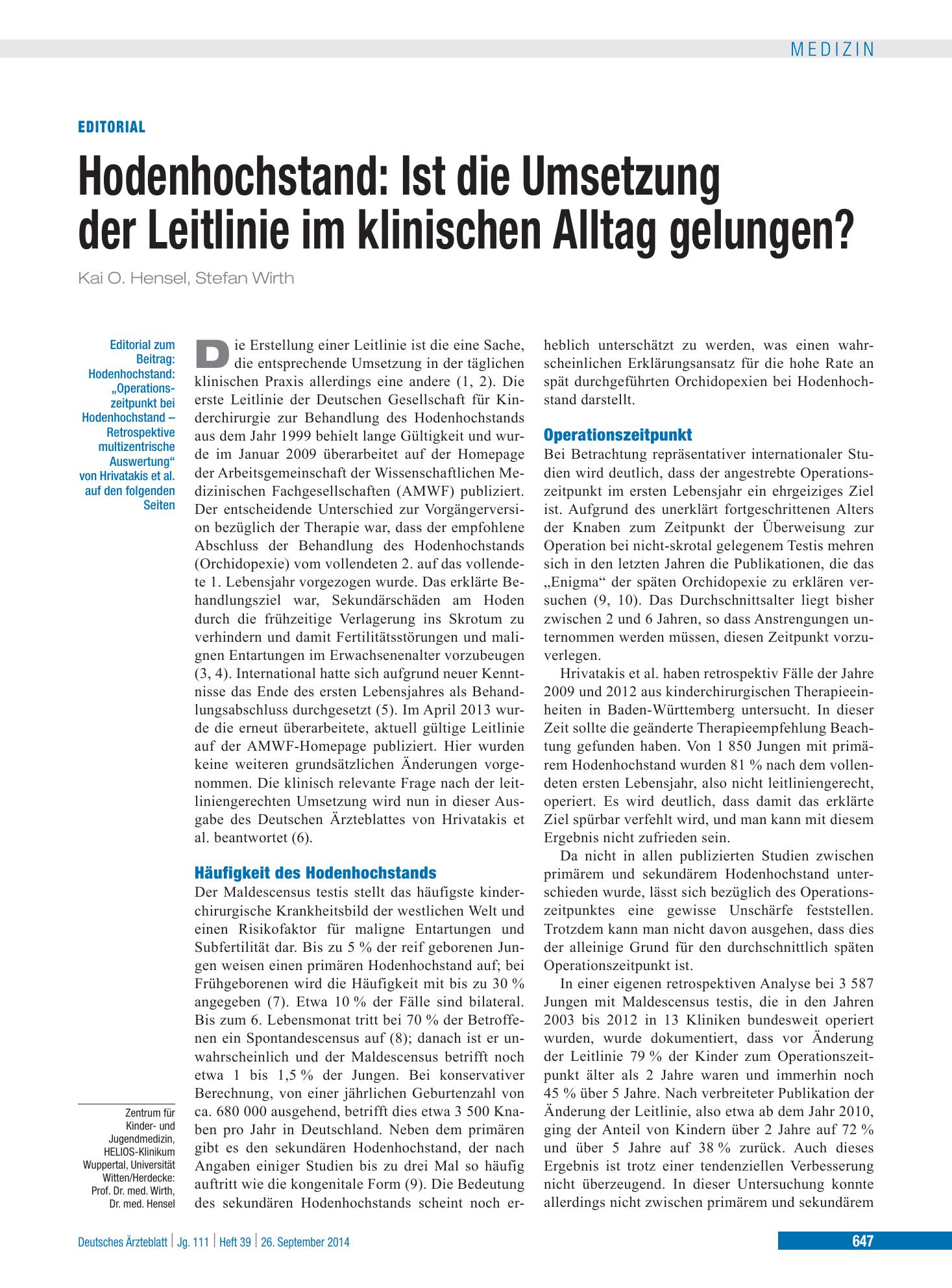 Vorschauseite 1: Hodenhochstand – Deutsches Ärzteblatt