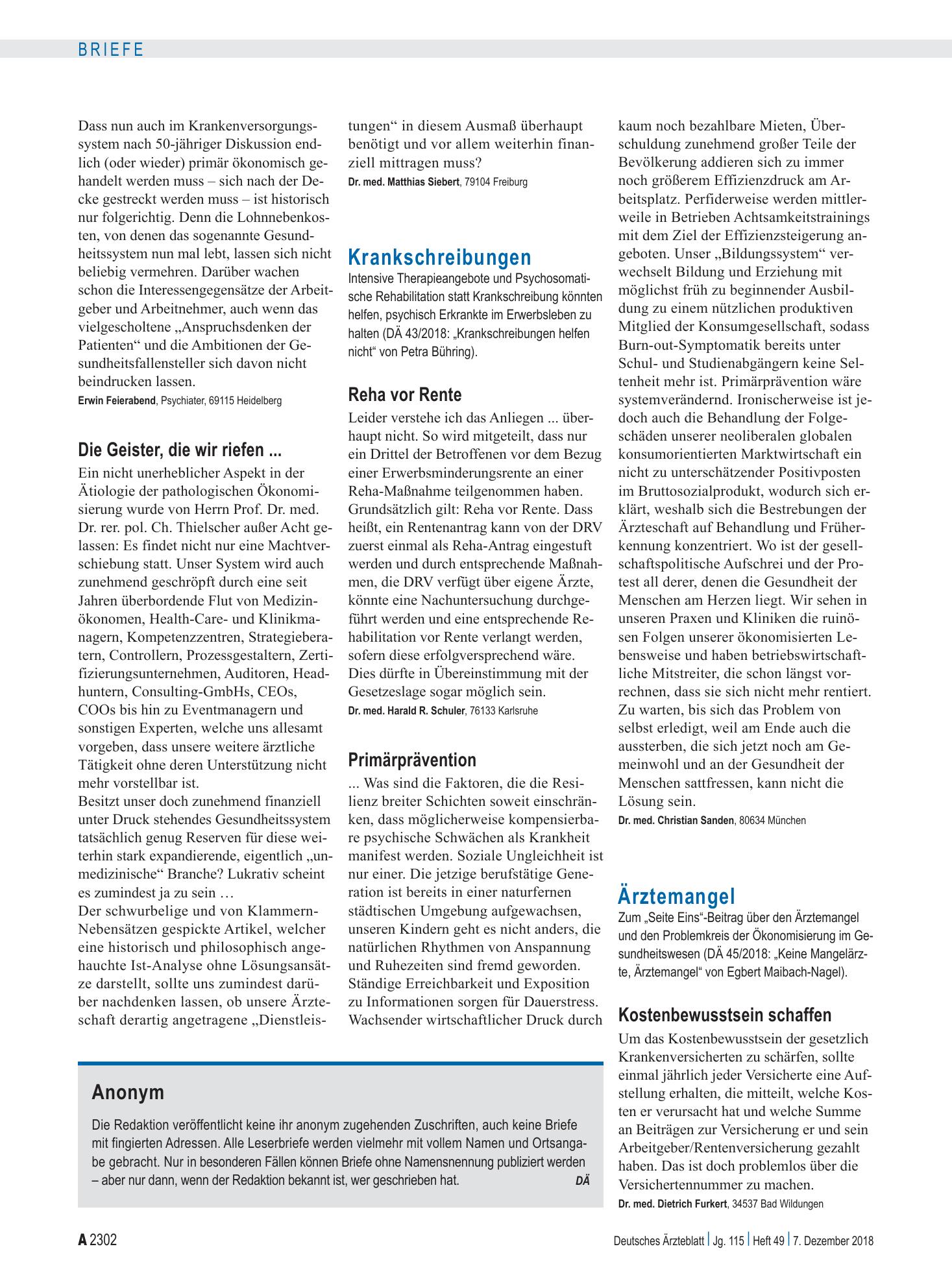 Vorschauseite 1: Ärztemangel: Kostenbewusstsein schaffen – Deutsches Ärzteblatt
