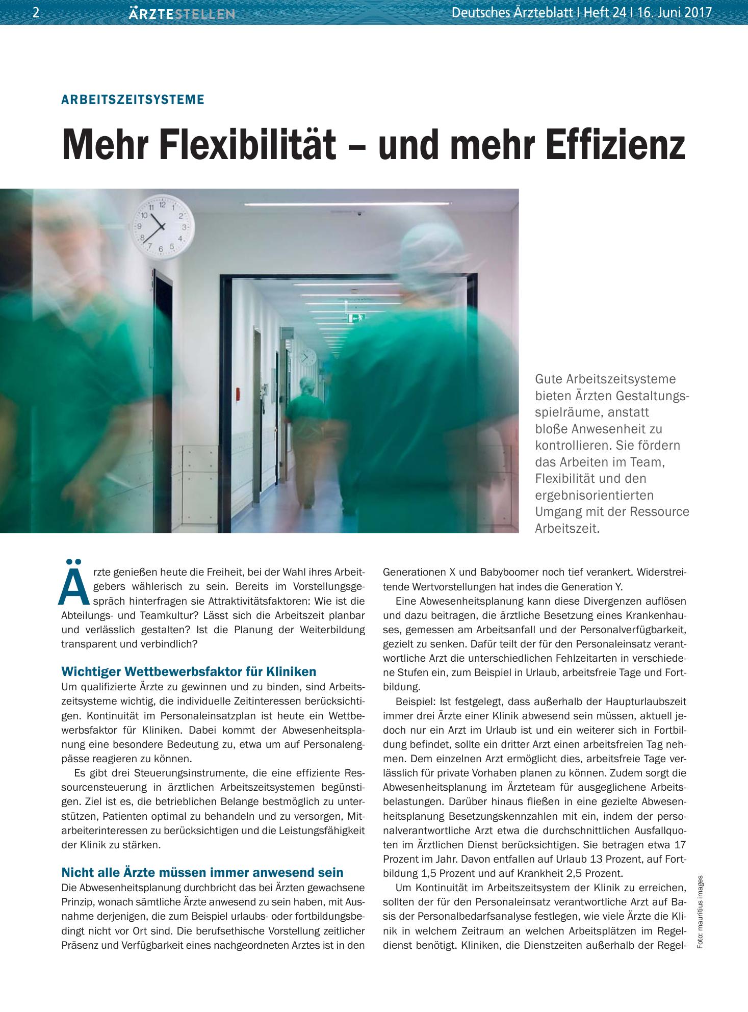 Vorschauseite 1: Arbeitszeitsysteme: Mehr Flexibilität – und mehr Effizienz – Deutsches Ärzteblatt