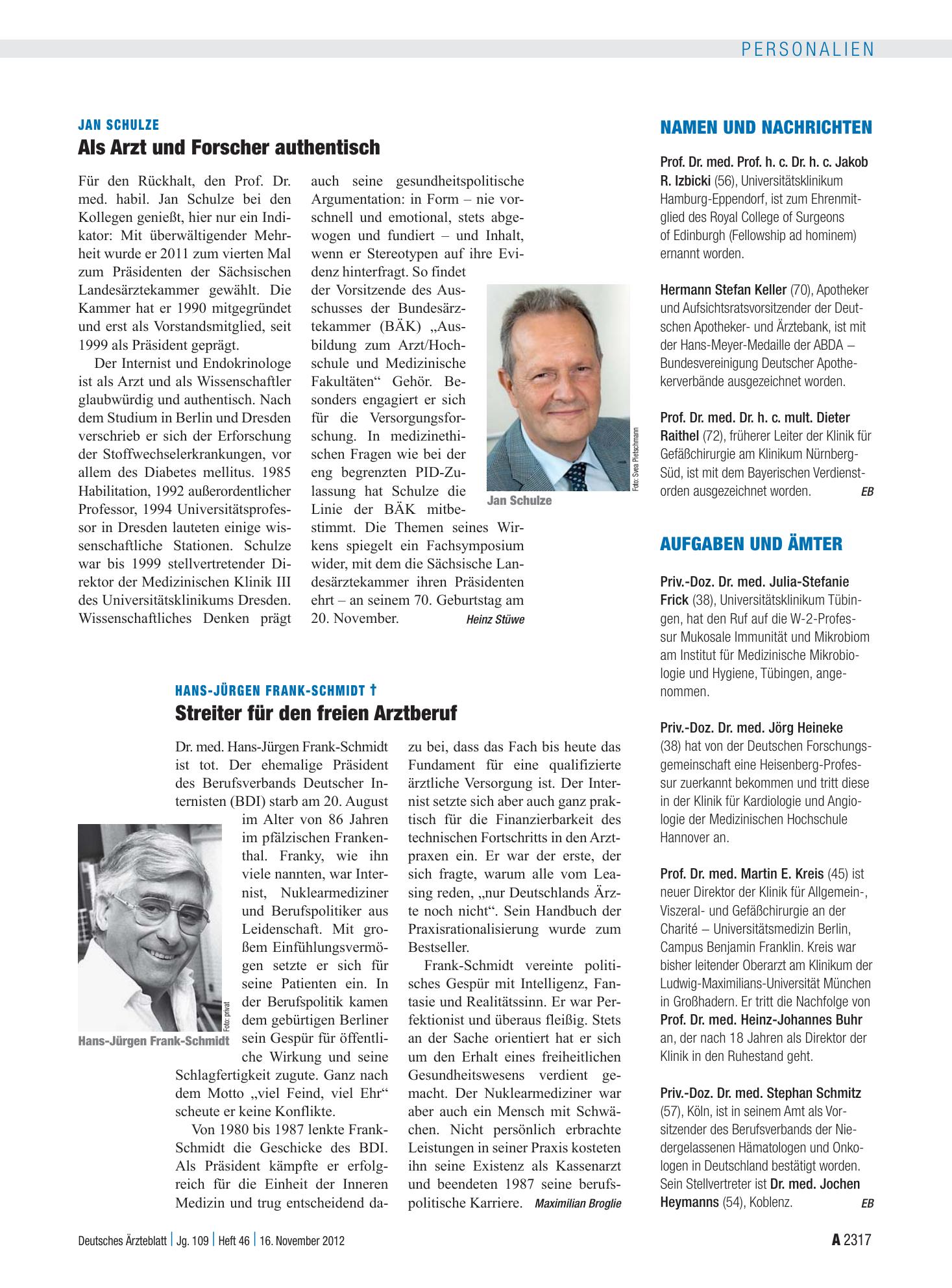 Vorschauseite 1: Namen und Nachrichten – Deutsches Ärzteblatt