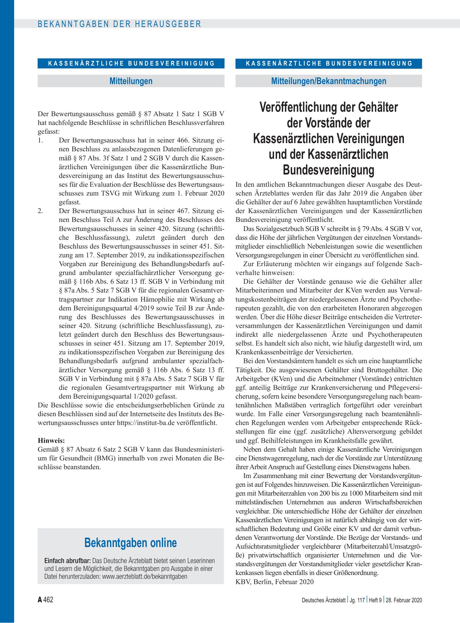 Vorschauseite 1: Mitteilungen – Deutsches Ärzteblatt
