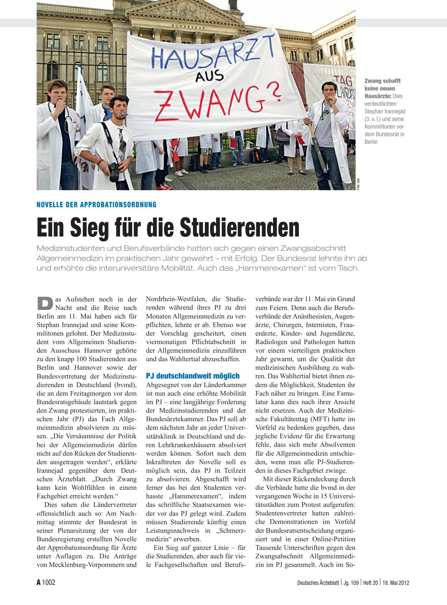 Vorschauseite 1: Novelle der Approbationsordnung: Ein Sieg für die Studierenden – Deutsches Ärzteblatt
