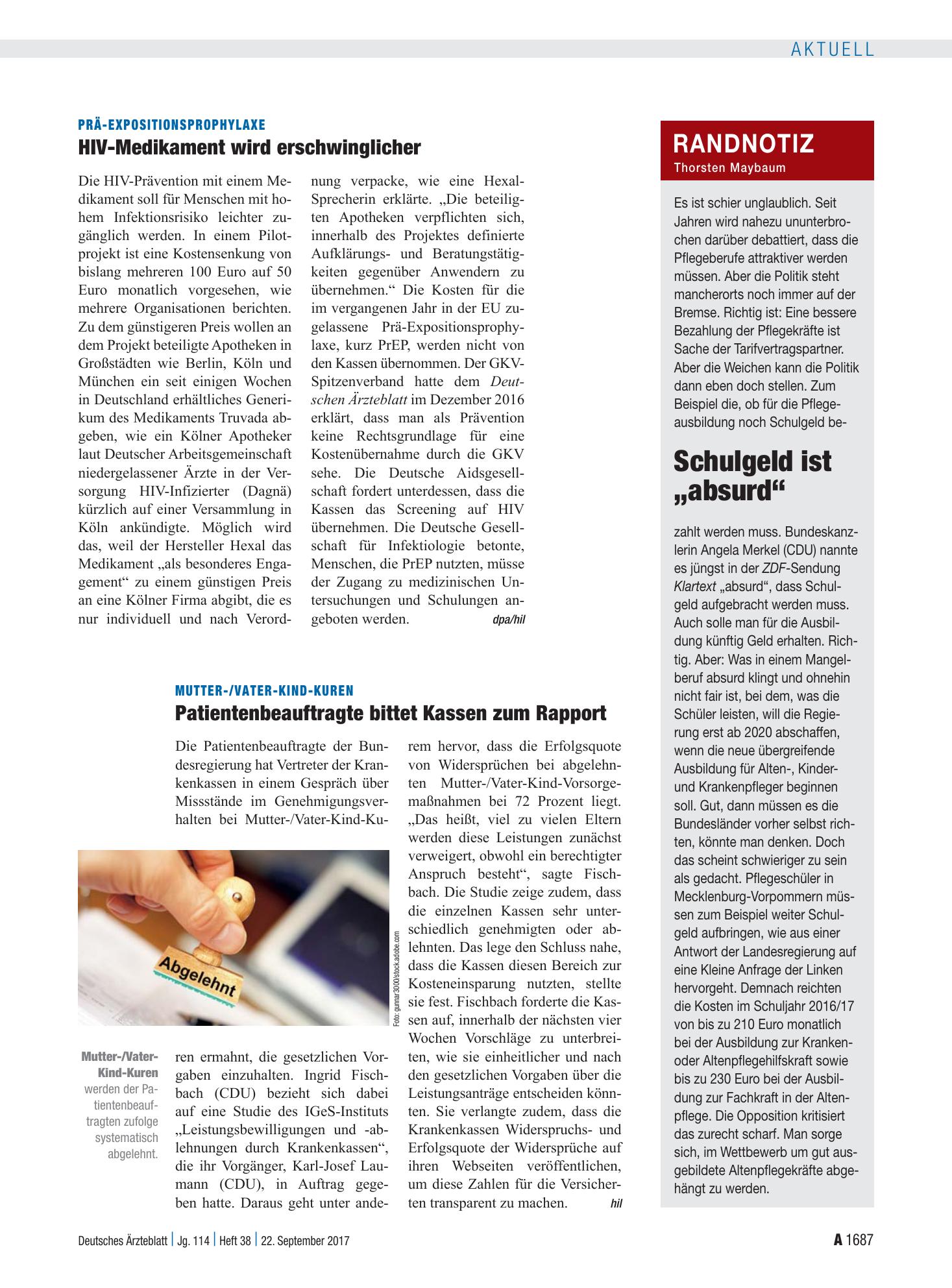 Vorschauseite 1: Prä-Expositionsprophylaxe: HIV-Medikament wird erschwinglicher – Deutsches Ärzteblatt