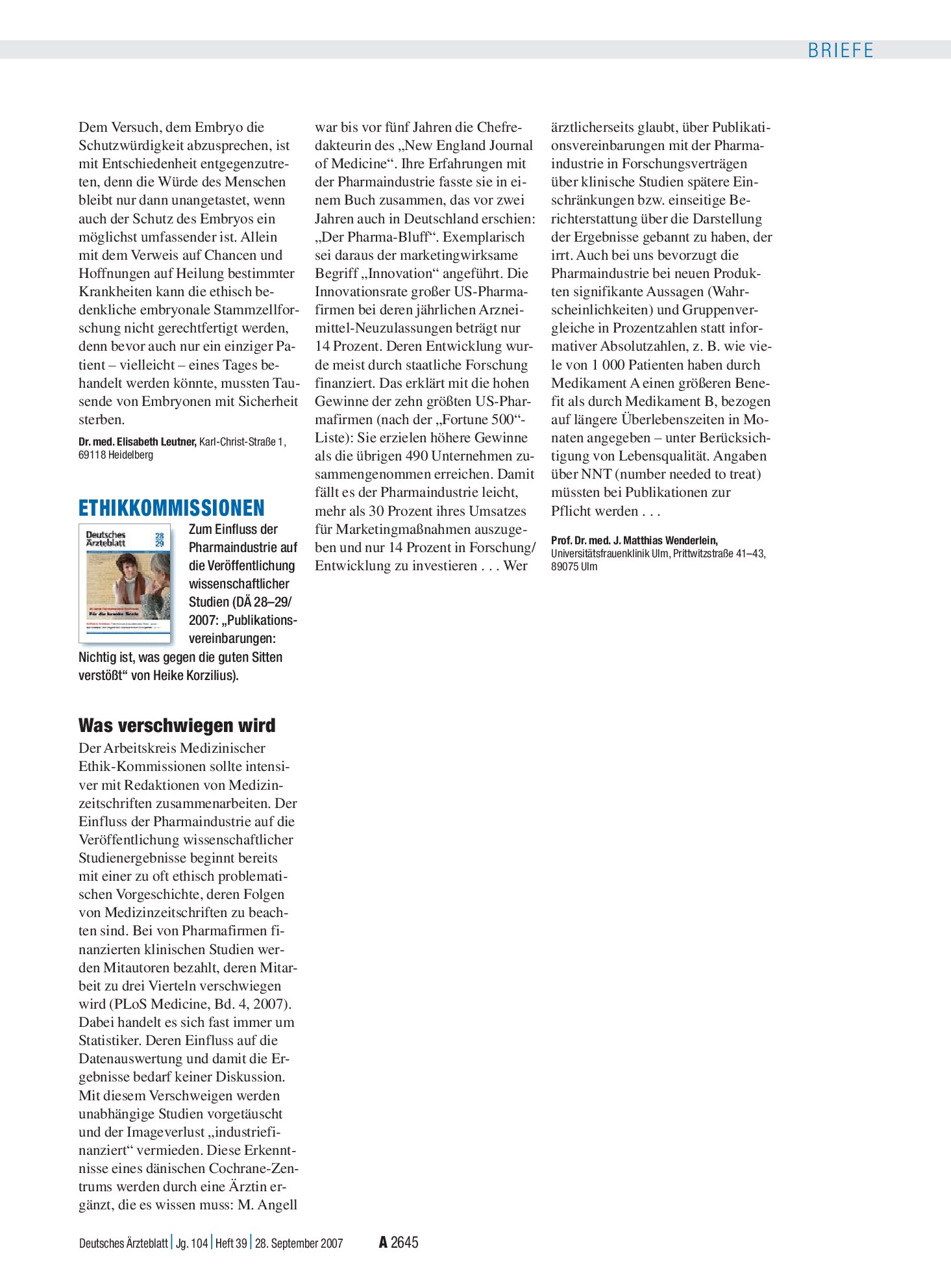 Vorschauseite 1: Ethikkommissionen: Was verschwiegen wird – Deutsches Ärzteblatt